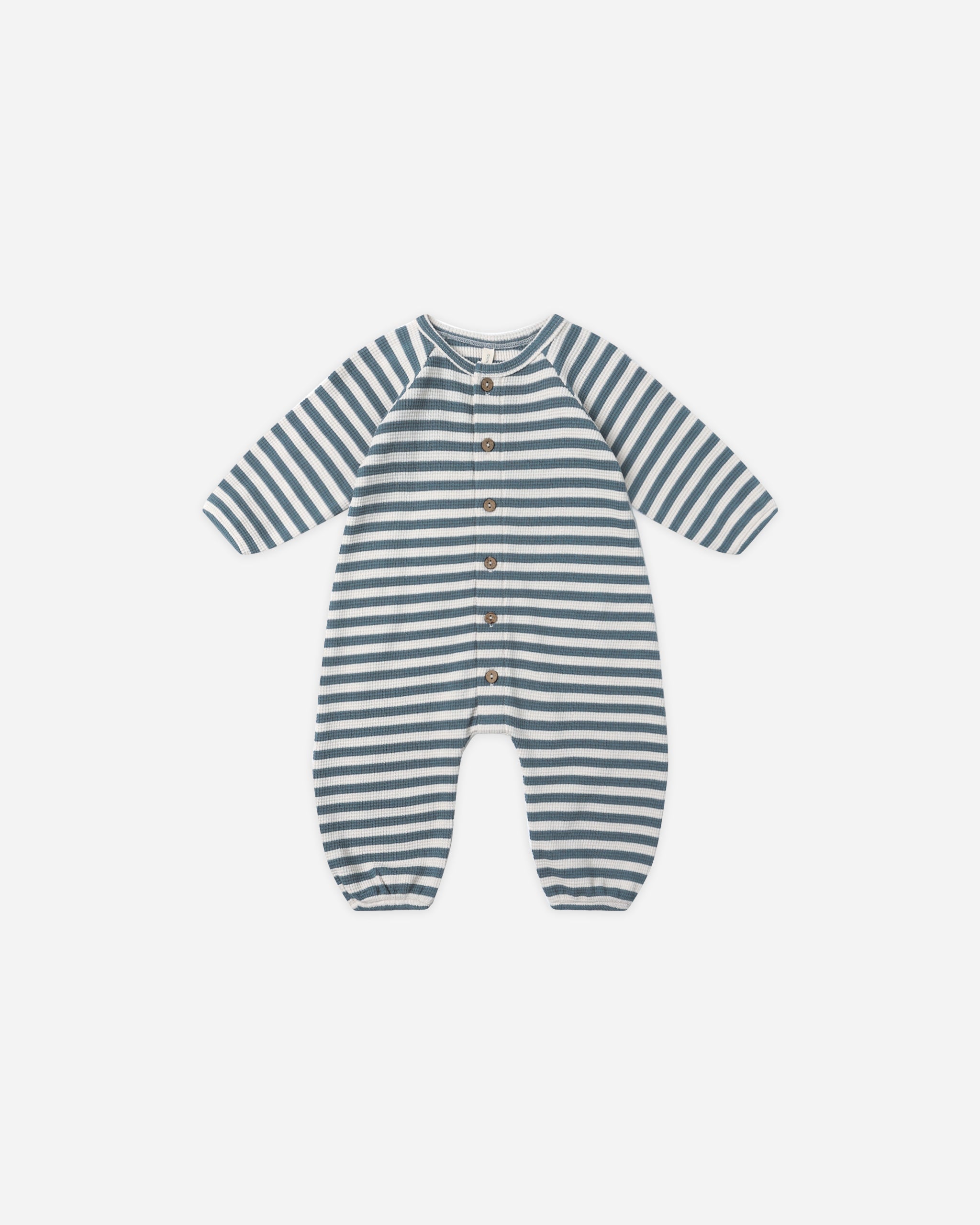 Waffle Long Sleeve Jumpsuit || Ocean Stripe - Rylee + Cru | Kids Clothes | Trendy Baby Clothes | Modern Infant Outfits |