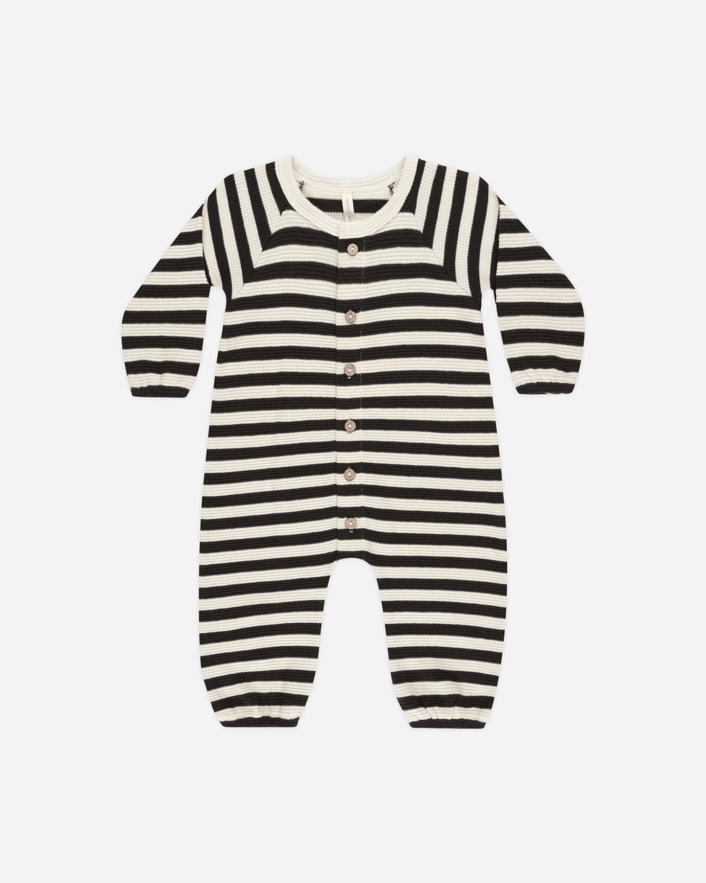 Waffle Long Sleeve Jumpsuit || Black Stripe