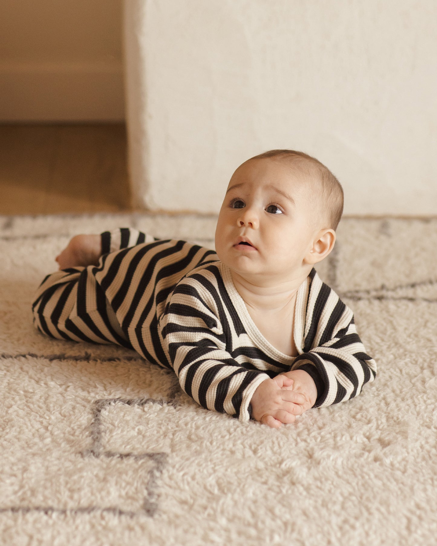 Waffle Long Sleeve Jumpsuit || Black Stripe