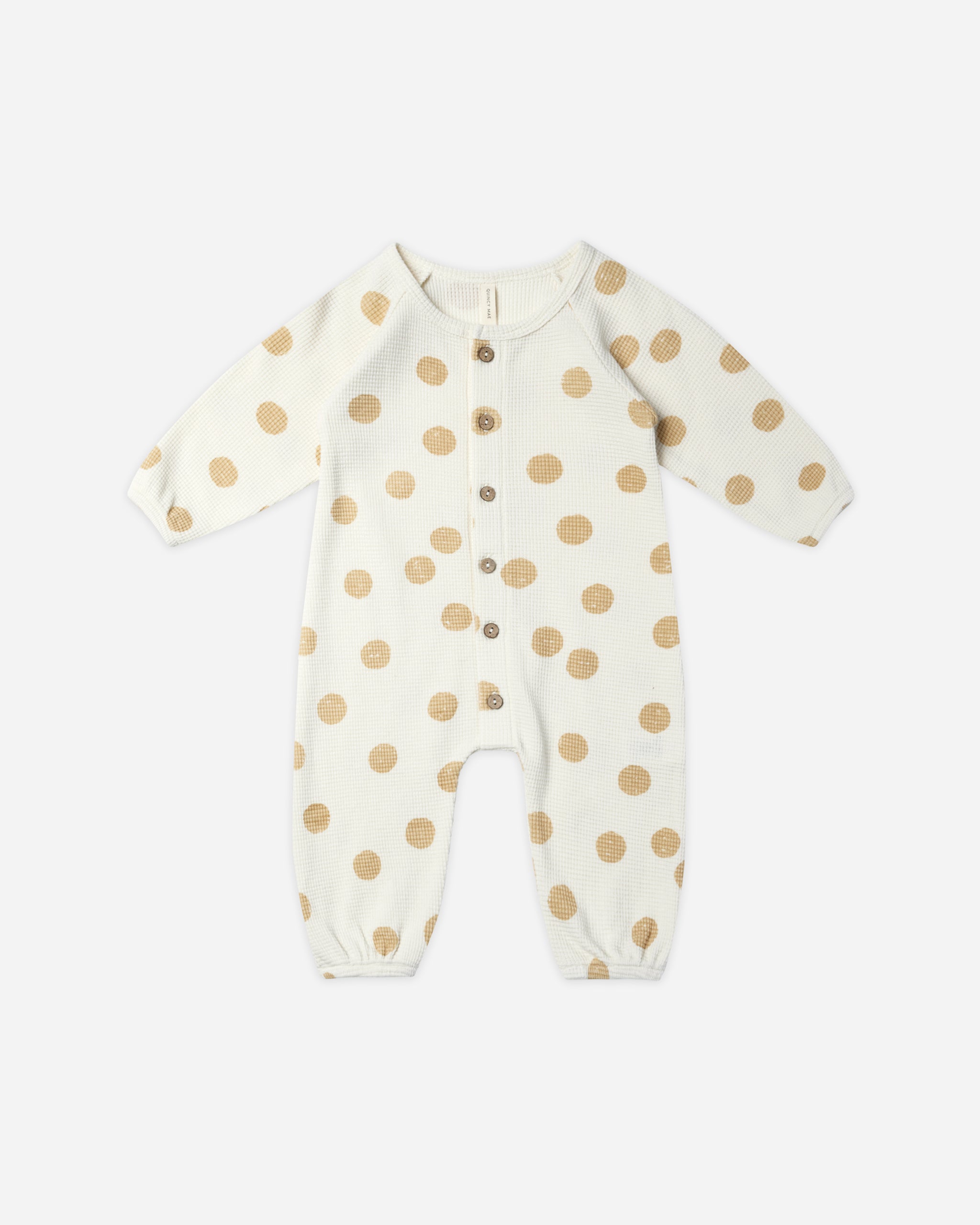 Waffle Long Sleeve Jumpsuit || Butter Dots - Rylee + Cru | Kids Clothes | Trendy Baby Clothes | Modern Infant Outfits |