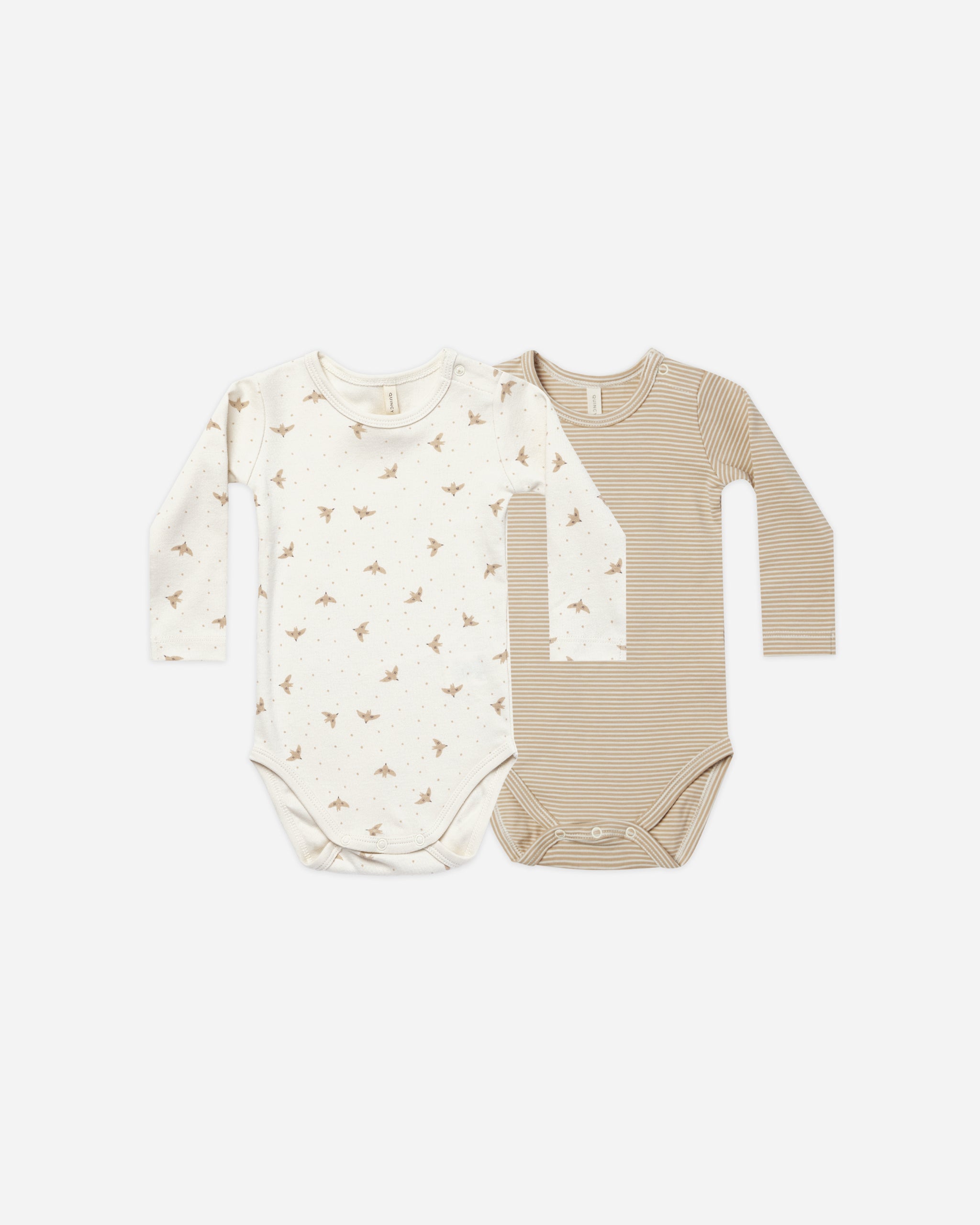 Jersey Bodysuit, 2-Pack || Doves, Latte Micro Stripe - Rylee + Cru | Kids Clothes | Trendy Baby Clothes | Modern Infant Outfits |