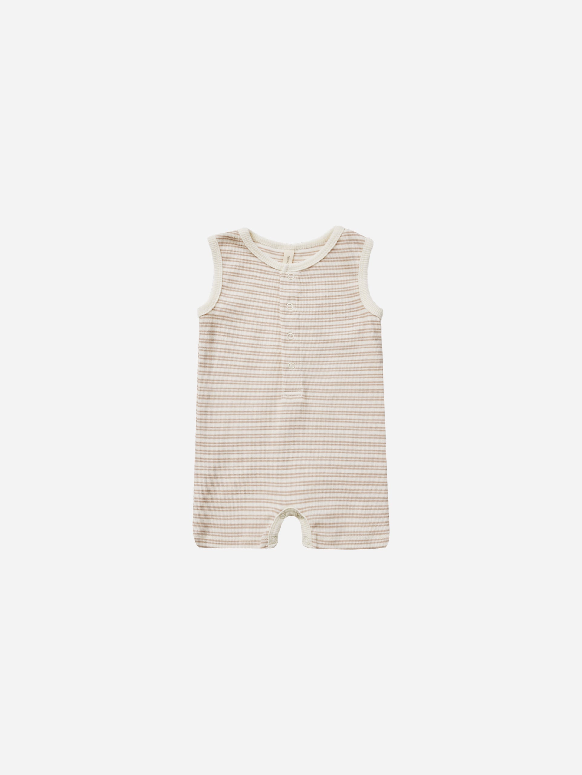 Ribbed Henley Romper || Oat Stripe - Rylee + Cru | Kids Clothes | Trendy Baby Clothes | Modern Infant Outfits |