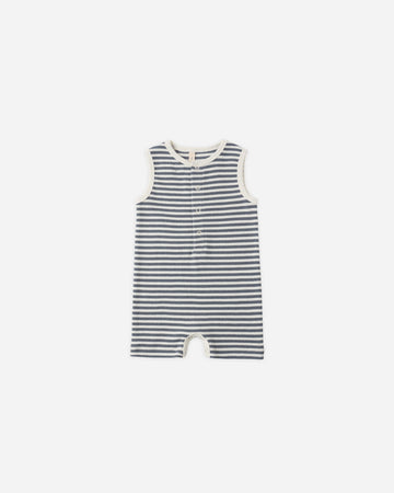 Ribbed Henley Romper Ocean Stripe – Quincy Mae