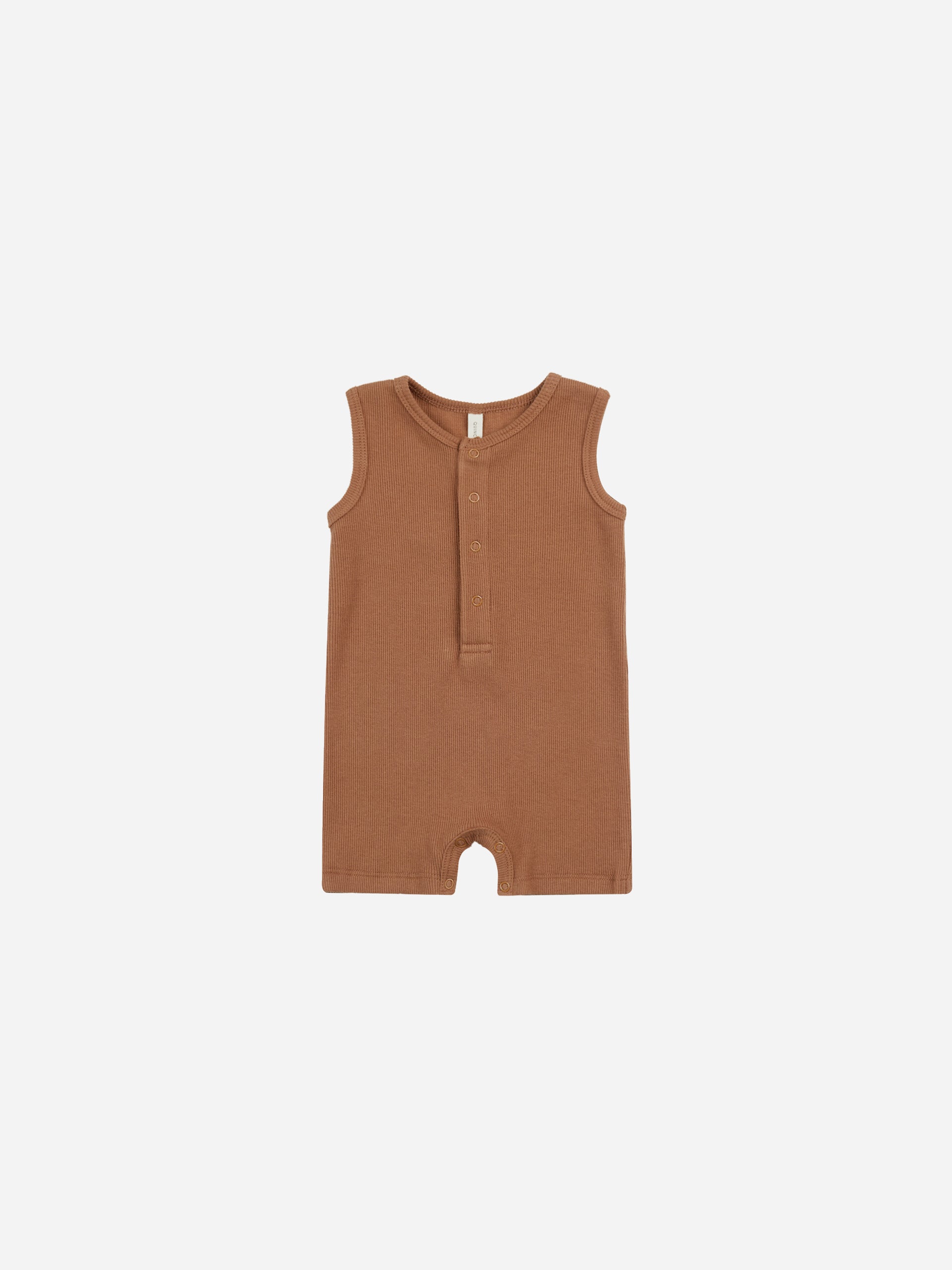 Ribbed Henley Romper || Clay - Rylee + Cru | Kids Clothes | Trendy Baby Clothes | Modern Infant Outfits |