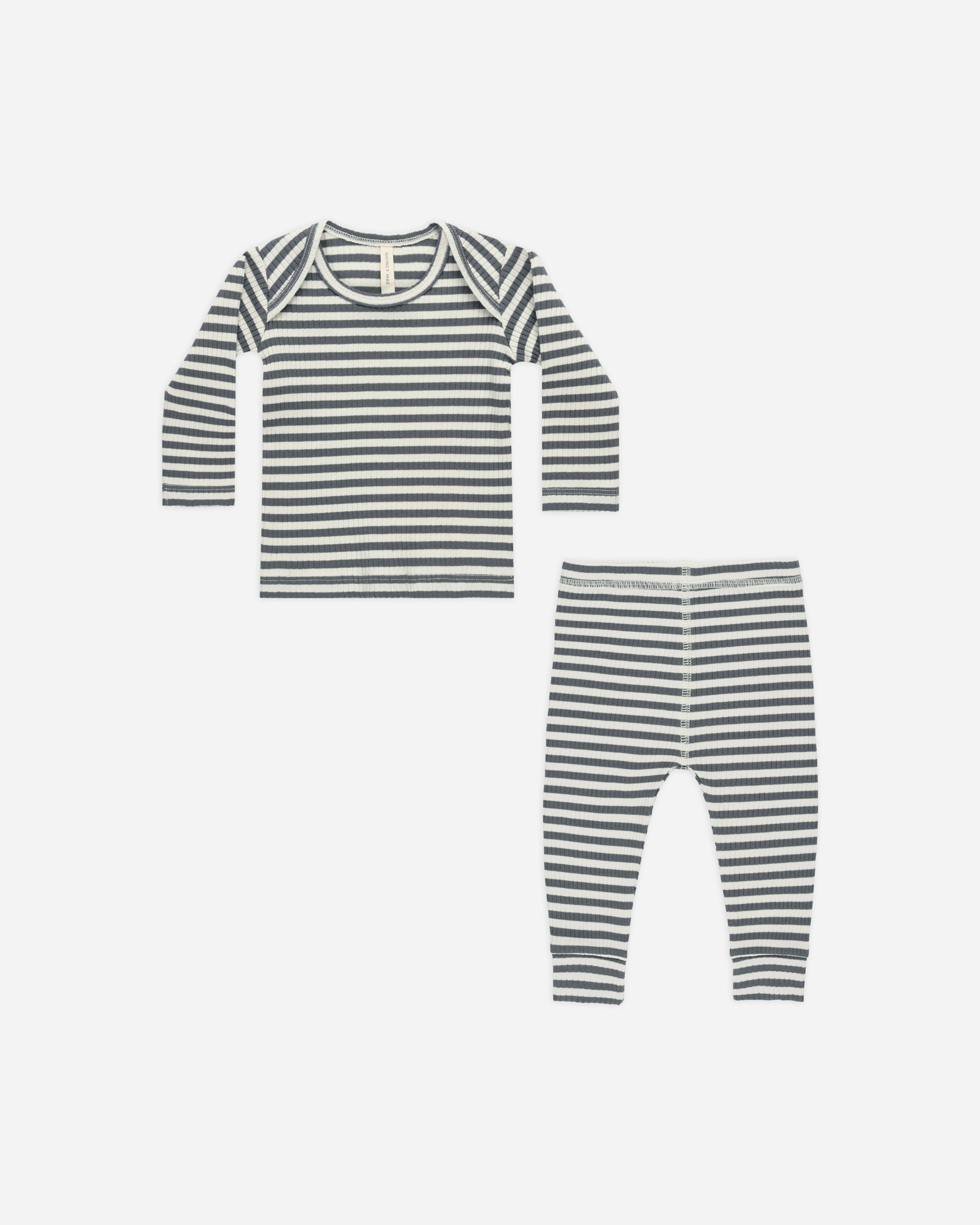 Ribbed Tee + Legging Set || Indigo Stripe