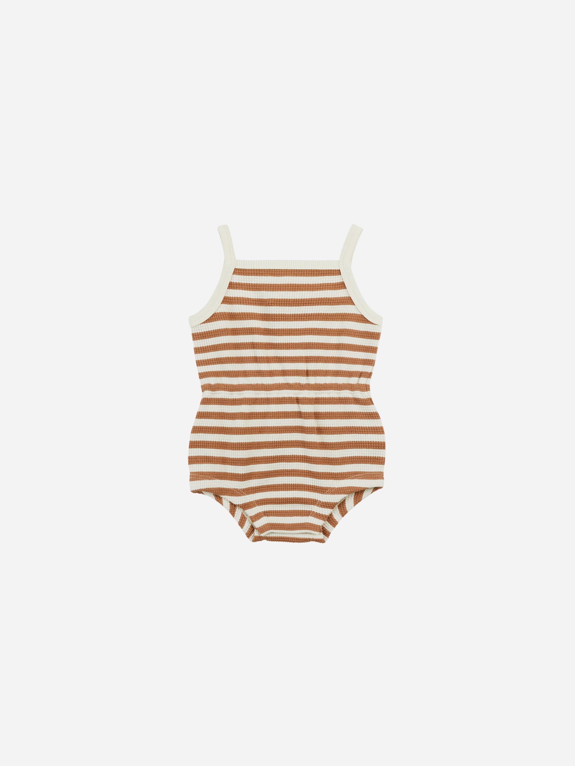 Waffle Cinch Romper || Clay Stripe - Rylee + Cru | Kids Clothes | Trendy Baby Clothes | Modern Infant Outfits |