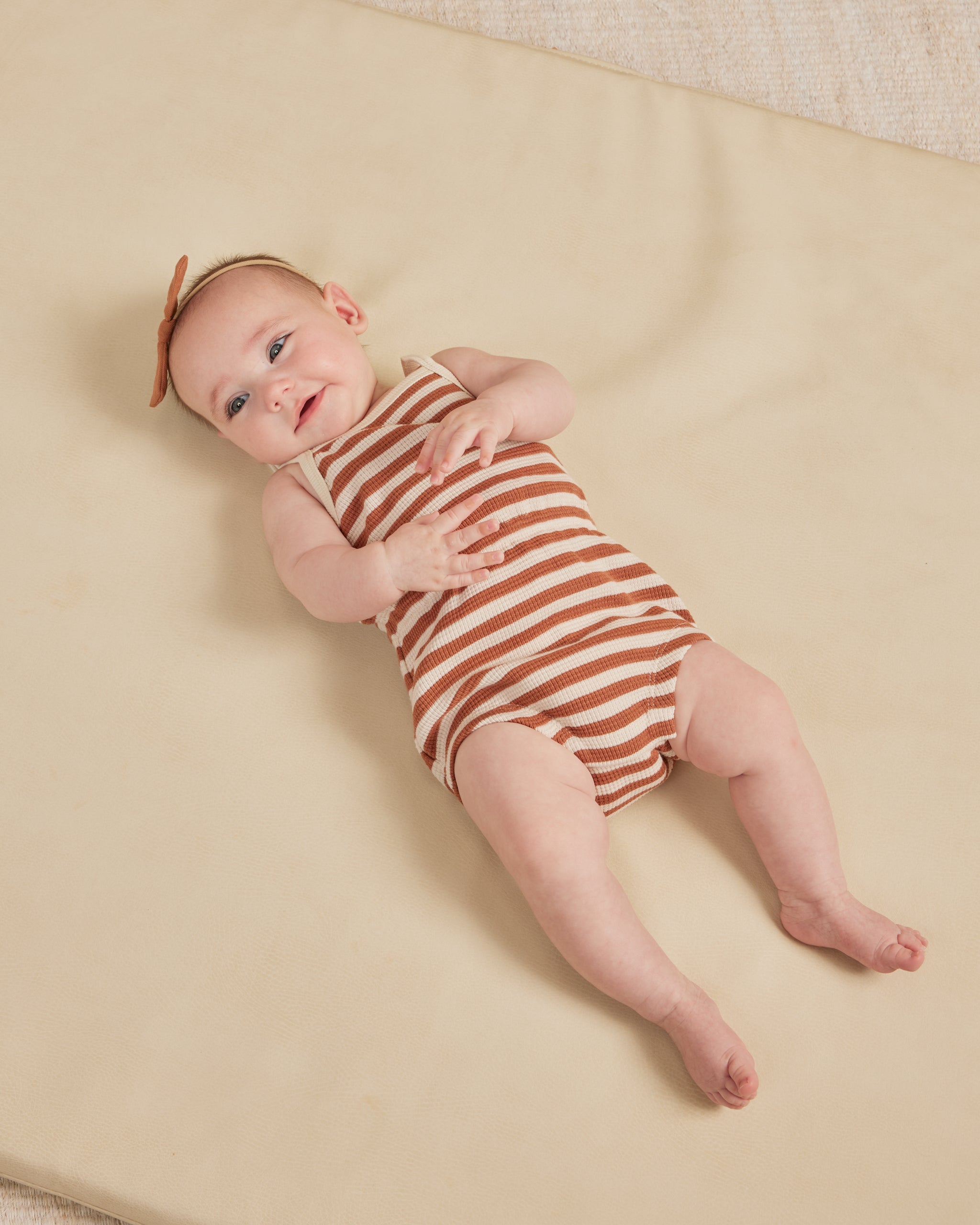 Waffle Cinch Romper || Clay Stripe - Rylee + Cru | Kids Clothes | Trendy Baby Clothes | Modern Infant Outfits |