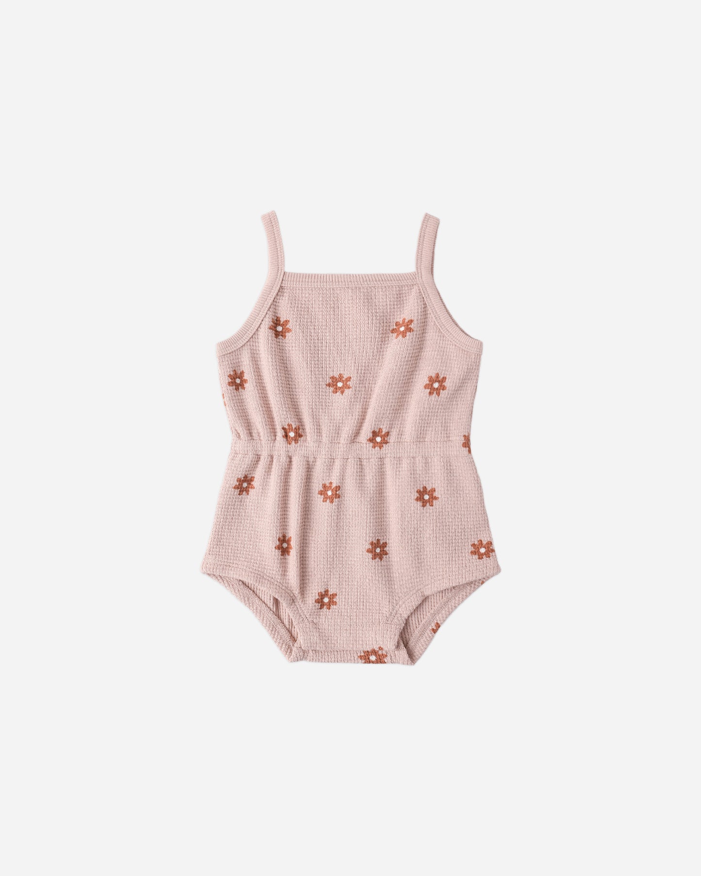 Waffle Cinch Romper Pink Daisy - Rylee + Cru | Kids Clothes | Trendy Baby Clothes | Modern Infant Outfits |