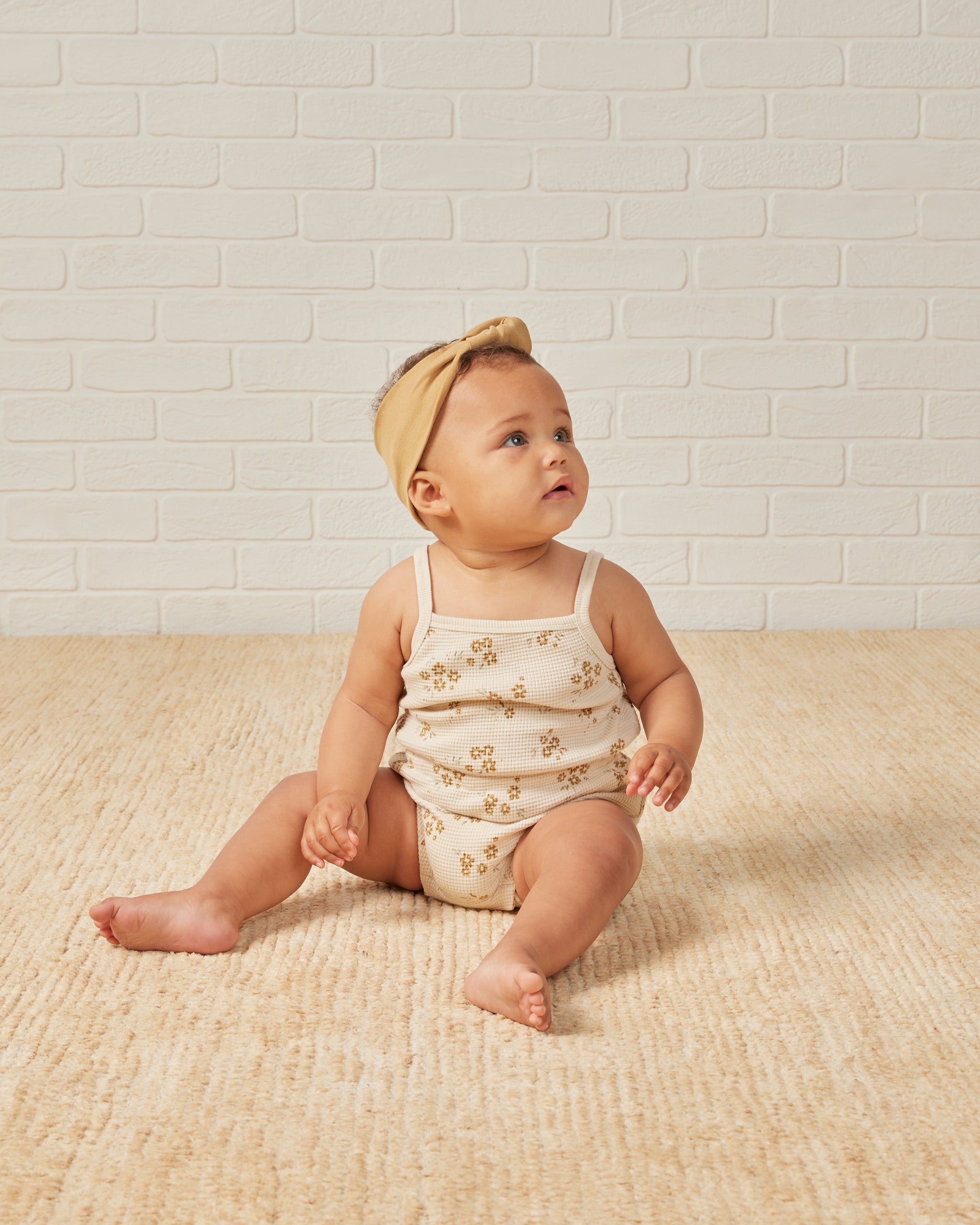 Waffle Cinch Romper || Honey Flower - Rylee + Cru | Kids Clothes | Trendy Baby Clothes | Modern Infant Outfits |