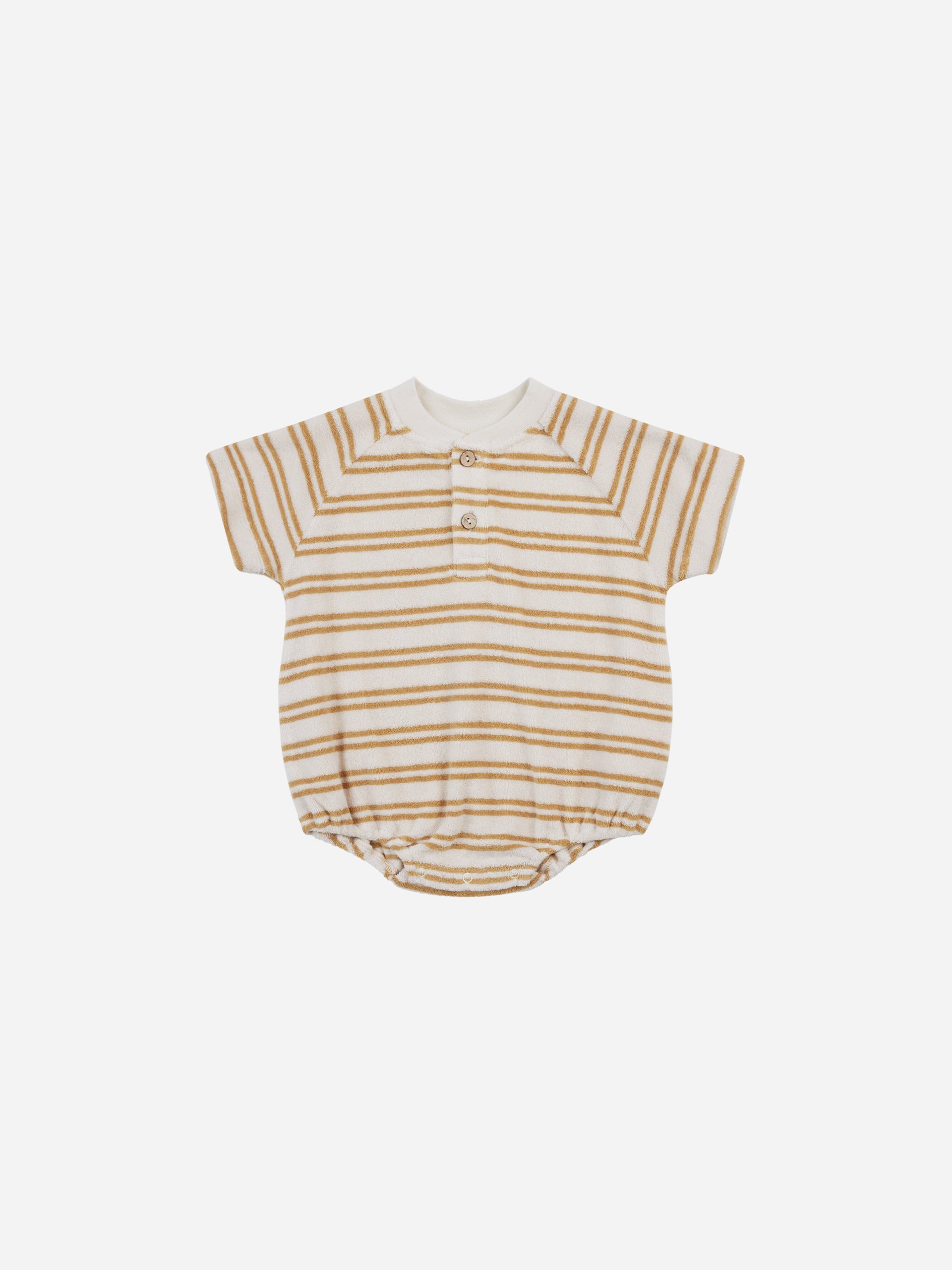 Terry Henley Romper || Honey Stripe - Rylee + Cru | Kids Clothes | Trendy Baby Clothes | Modern Infant Outfits |