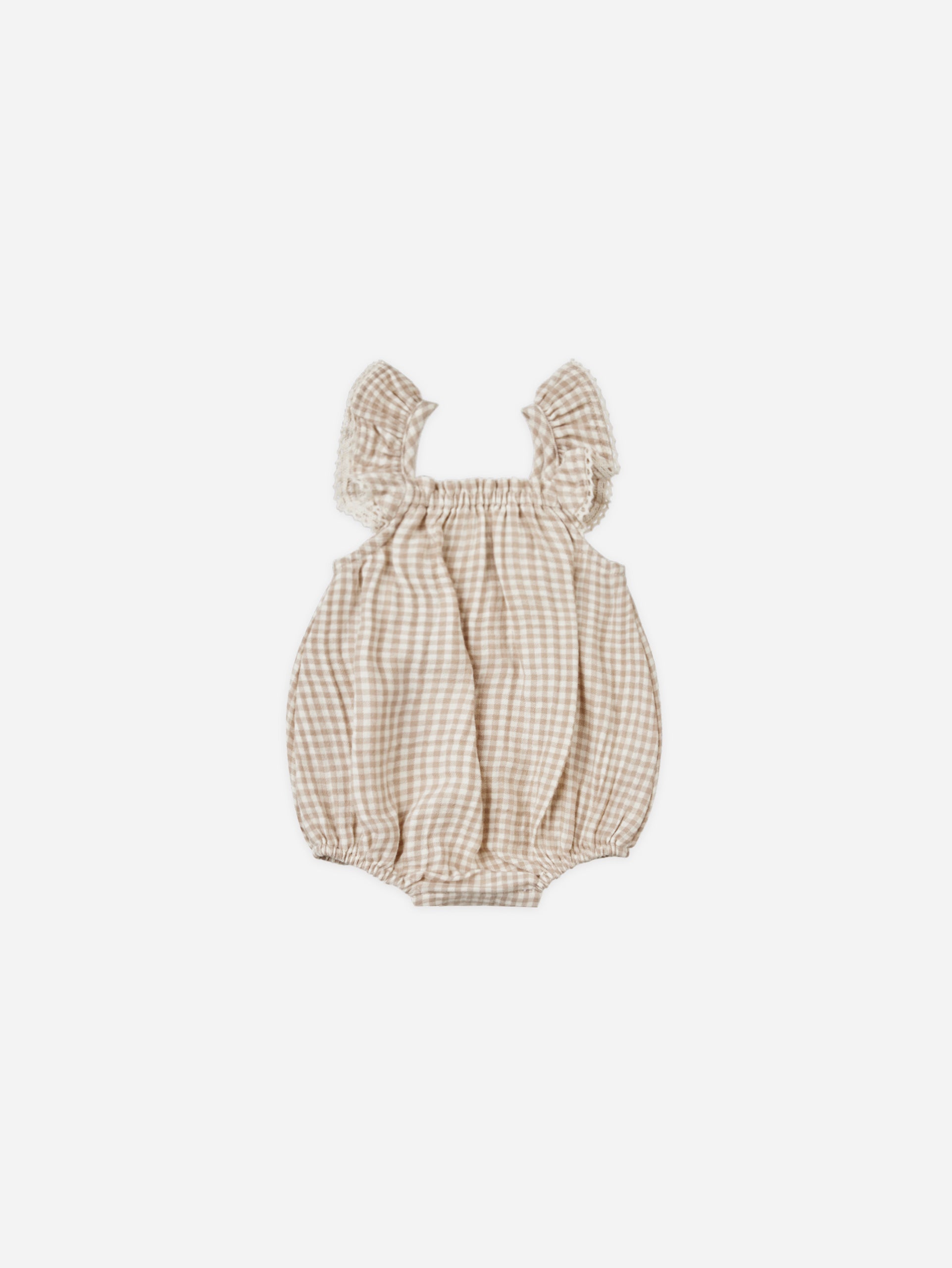 Bonnie Romper || Oat Gingham - Rylee + Cru | Kids Clothes | Trendy Baby Clothes | Modern Infant Outfits |