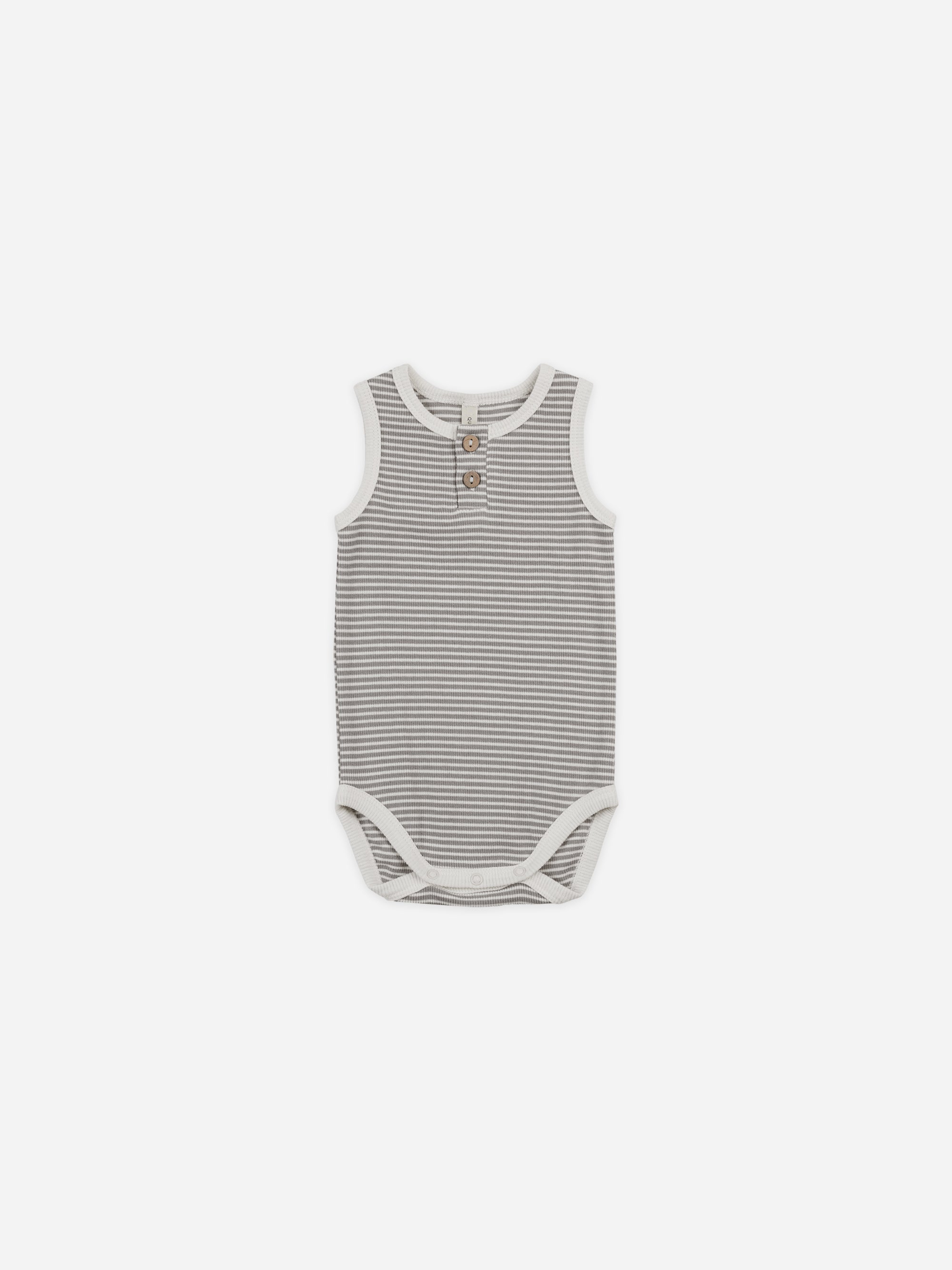 Sleeveless Henley Bodysuit || Lagoon Micro Stripe - Rylee + Cru | Kids Clothes | Trendy Baby Clothes | Modern Infant Outfits |