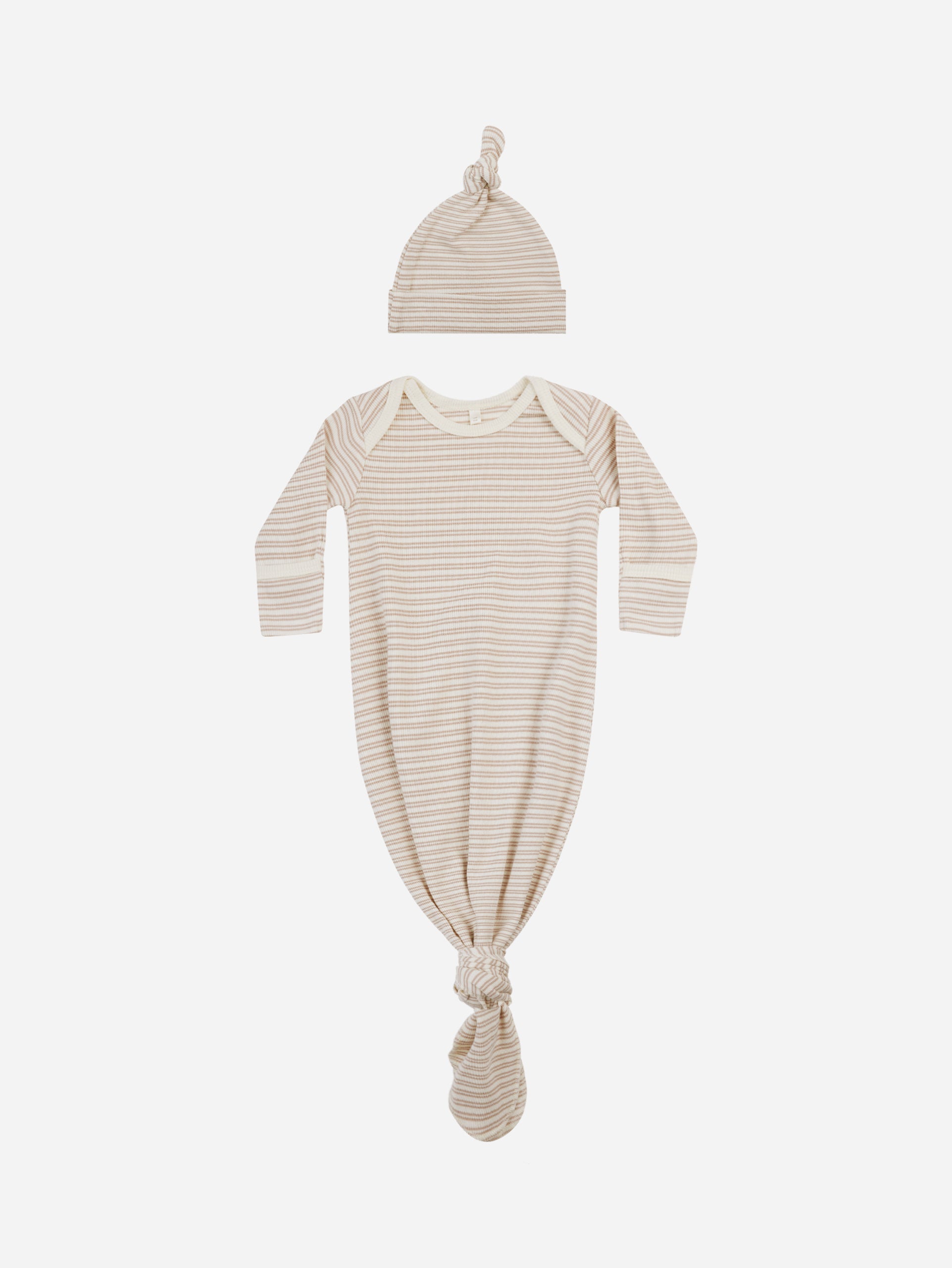 Knotted Baby Gown + Hat Set || Oat Stripe - Rylee + Cru | Kids Clothes | Trendy Baby Clothes | Modern Infant Outfits |