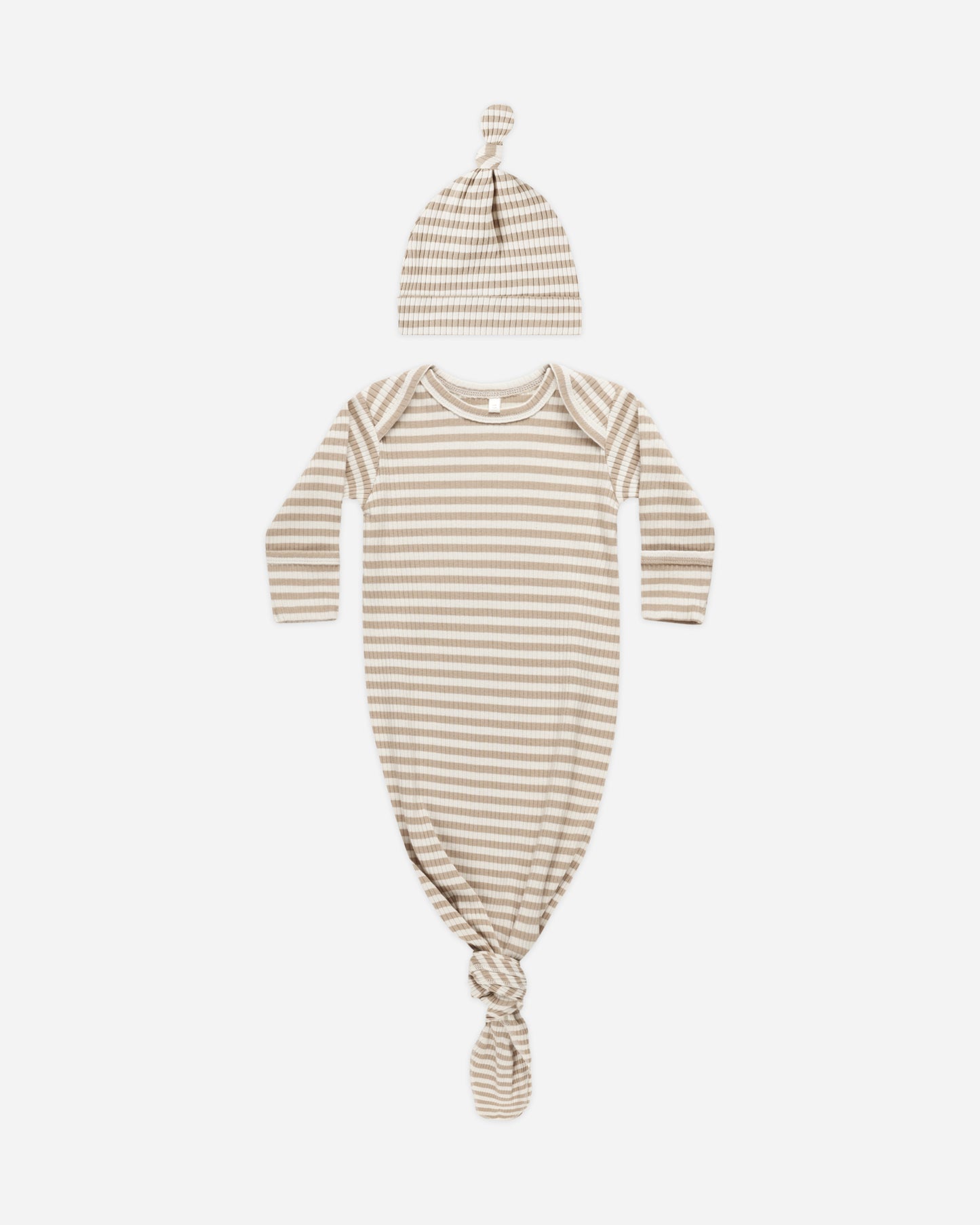 Knotted Baby Gown + Hat Set || Latte Stripe