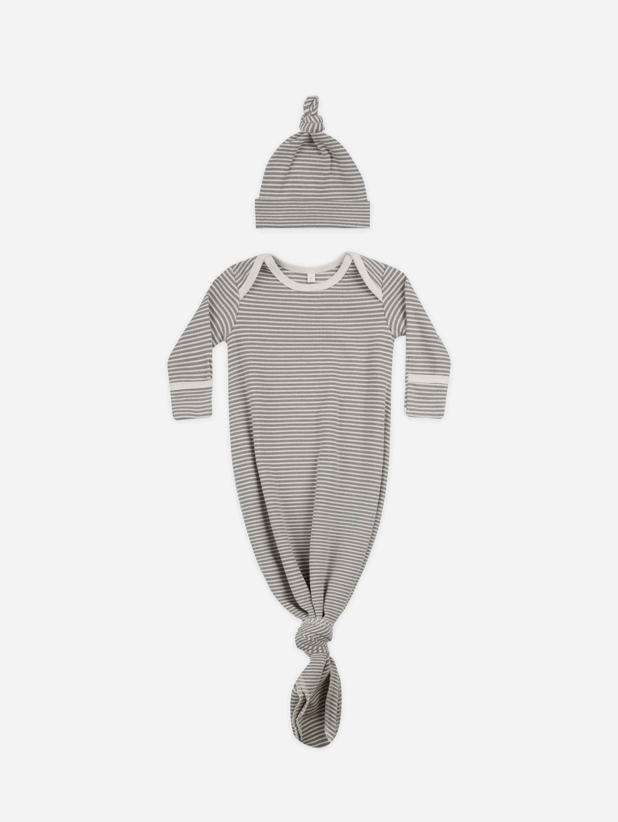 Knotted Baby Gown + Hat Set || Lagoon Micro Stripe - Rylee + Cru | Kids Clothes | Trendy Baby Clothes | Modern Infant Outfits |