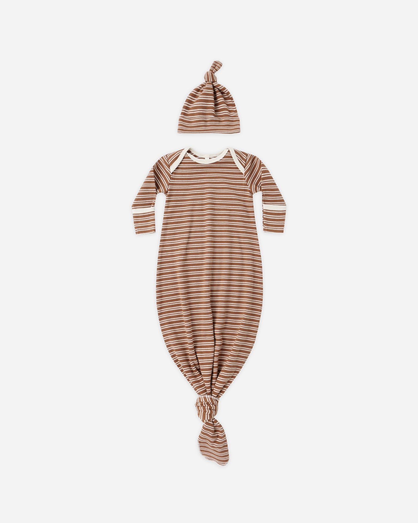 Knotted Baby Gown + Hat Set || Cedar Micro Stripe - Rylee + Cru | Kids Clothes | Trendy Baby Clothes | Modern Infant Outfits |