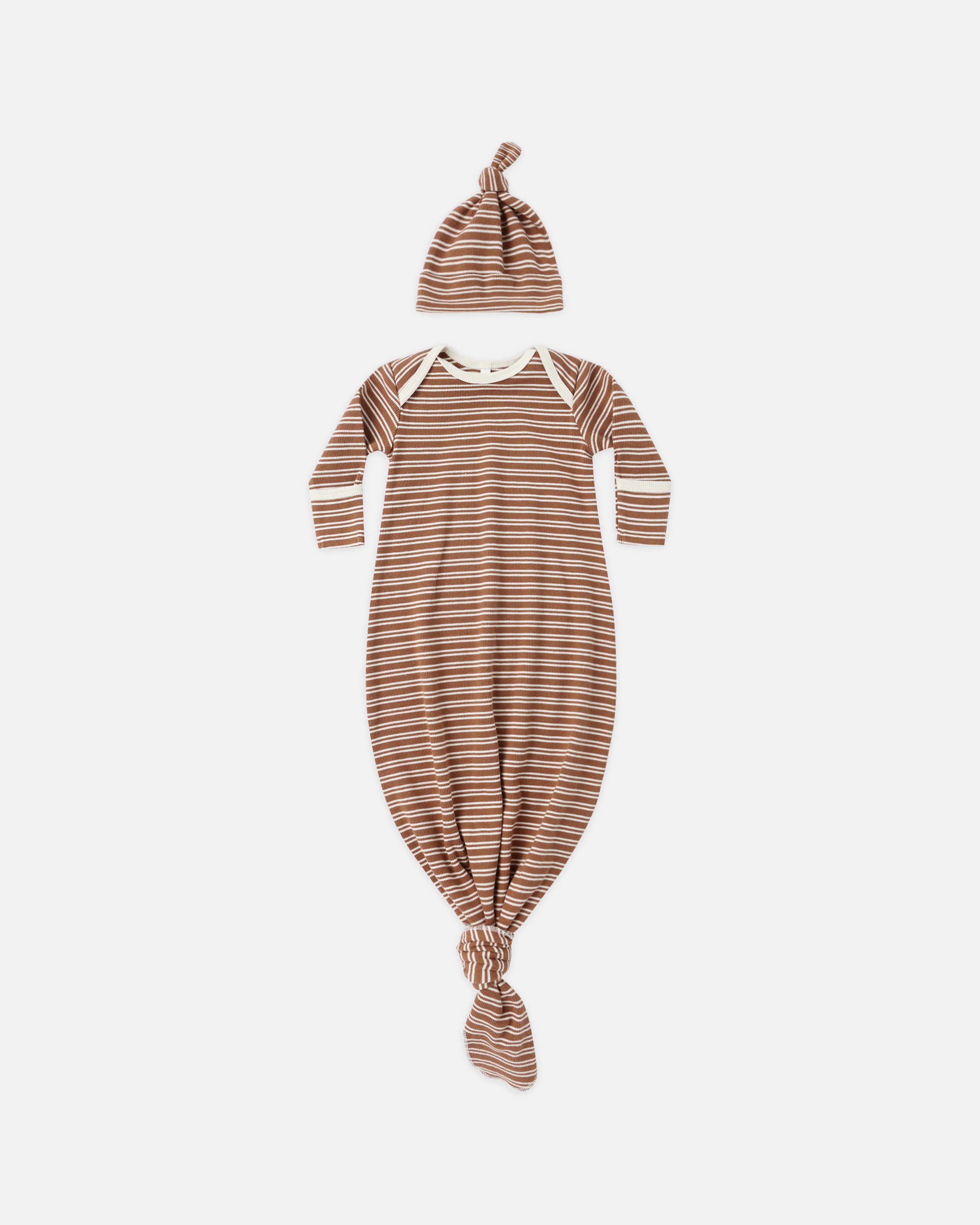 Knotted Baby Gown + Hat Set || Cedar Micro Stripe - Rylee + Cru | Kids Clothes | Trendy Baby Clothes | Modern Infant Outfits |