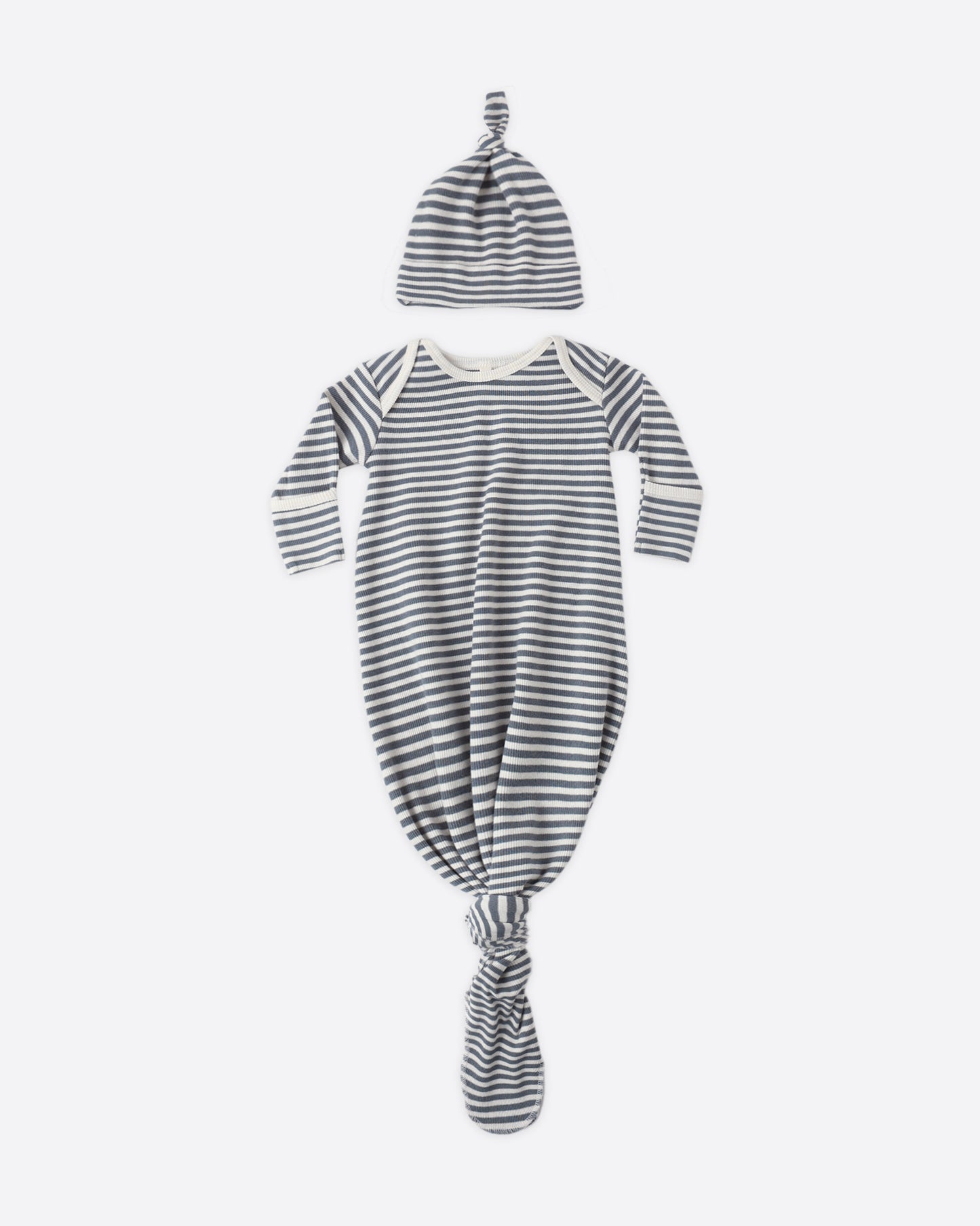 Knotted Baby Gown + Hat Set Ocean Stripe - Rylee + Cru | Kids Clothes | Trendy Baby Clothes | Modern Infant Outfits |