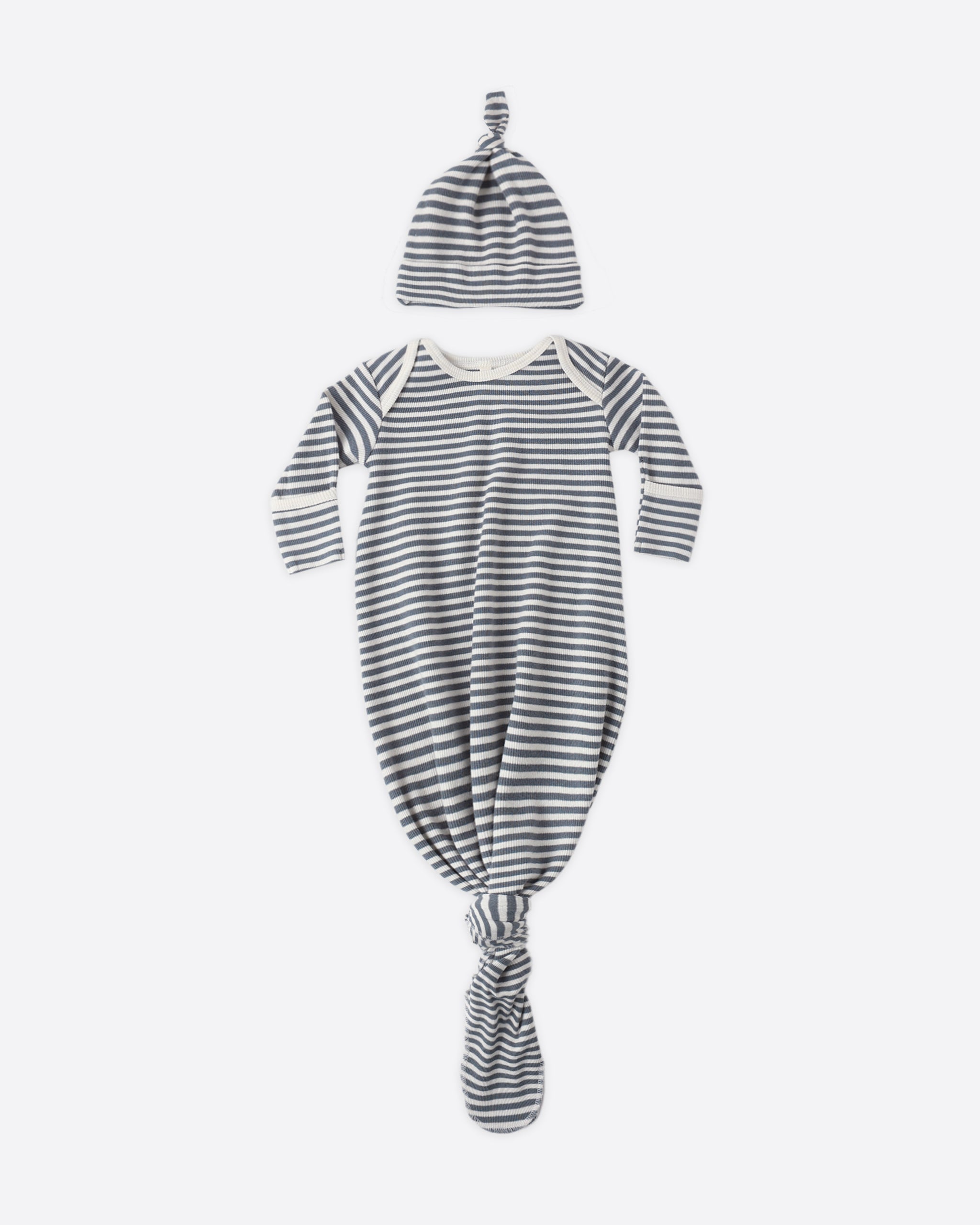 Knotted Baby Gown + Hat Set Ocean Stripe - Rylee + Cru | Kids Clothes | Trendy Baby Clothes | Modern Infant Outfits |