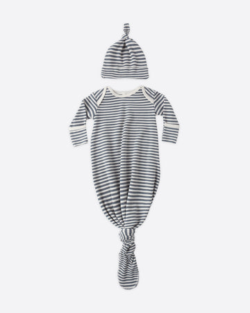 Knotted Baby Gown + Hat Set Ocean Stripe – Quincy Mae