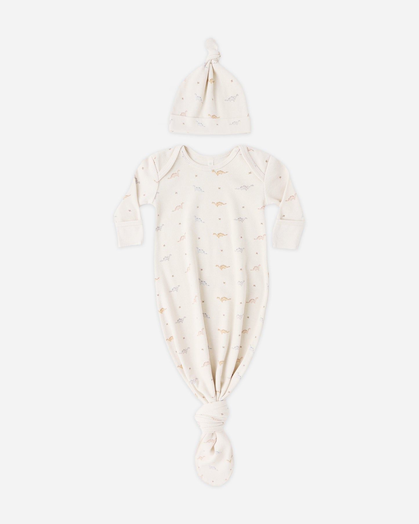 Knotted Baby Gown + Hat Set Dinos - Rylee + Cru | Kids Clothes | Trendy Baby Clothes | Modern Infant Outfits |