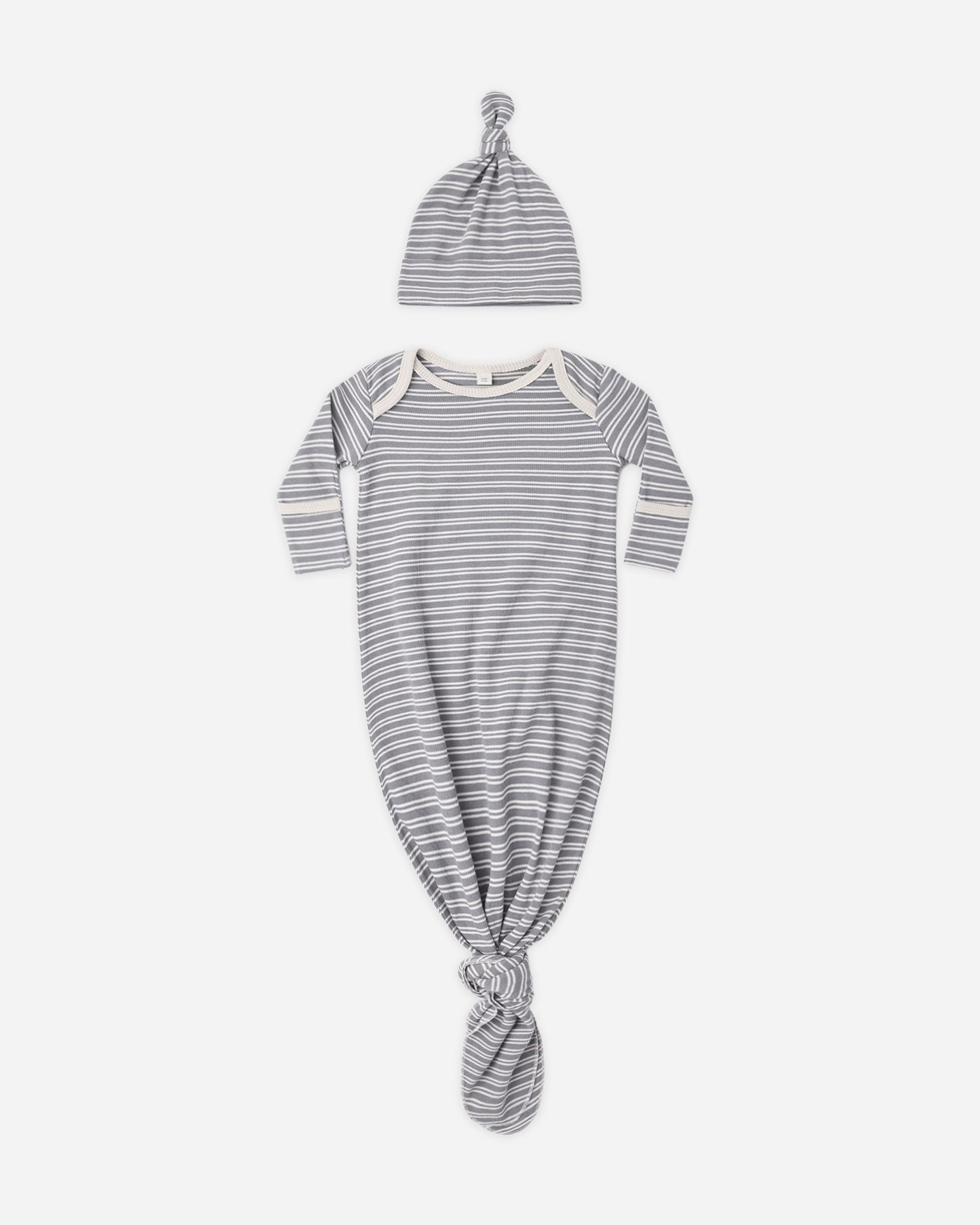 Knotted Baby Gown + Hat Set Slate Microstripe - Rylee + Cru | Kids Clothes | Trendy Baby Clothes | Modern Infant Outfits |
