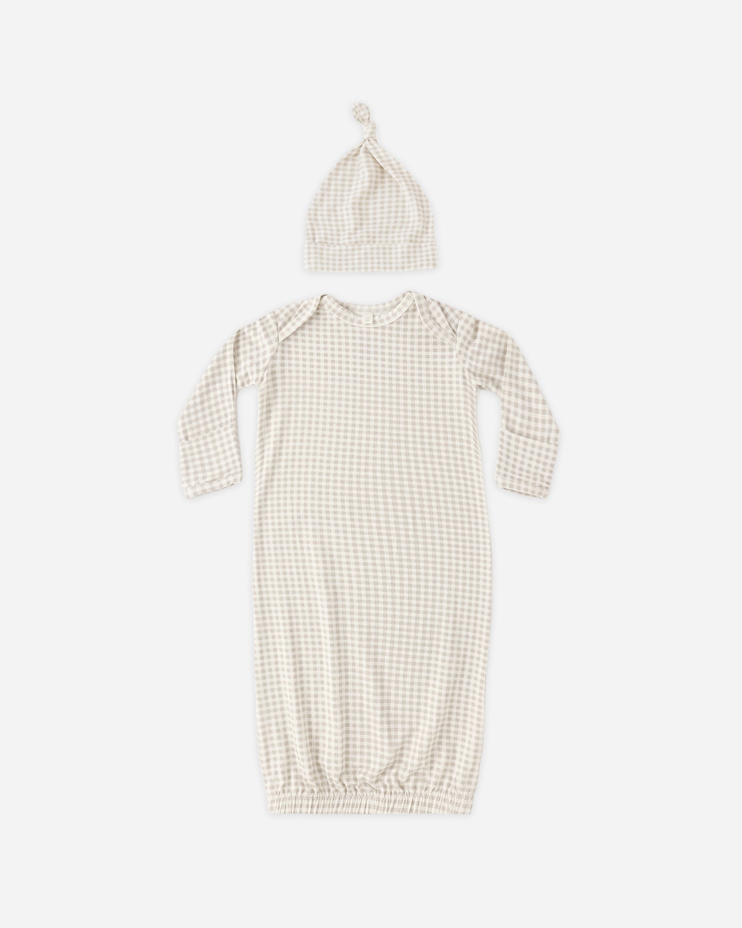 Bamboo Baby Gown + Hat Set Oat Gingham - Rylee + Cru | Kids Clothes | Trendy Baby Clothes | Modern Infant Outfits |
