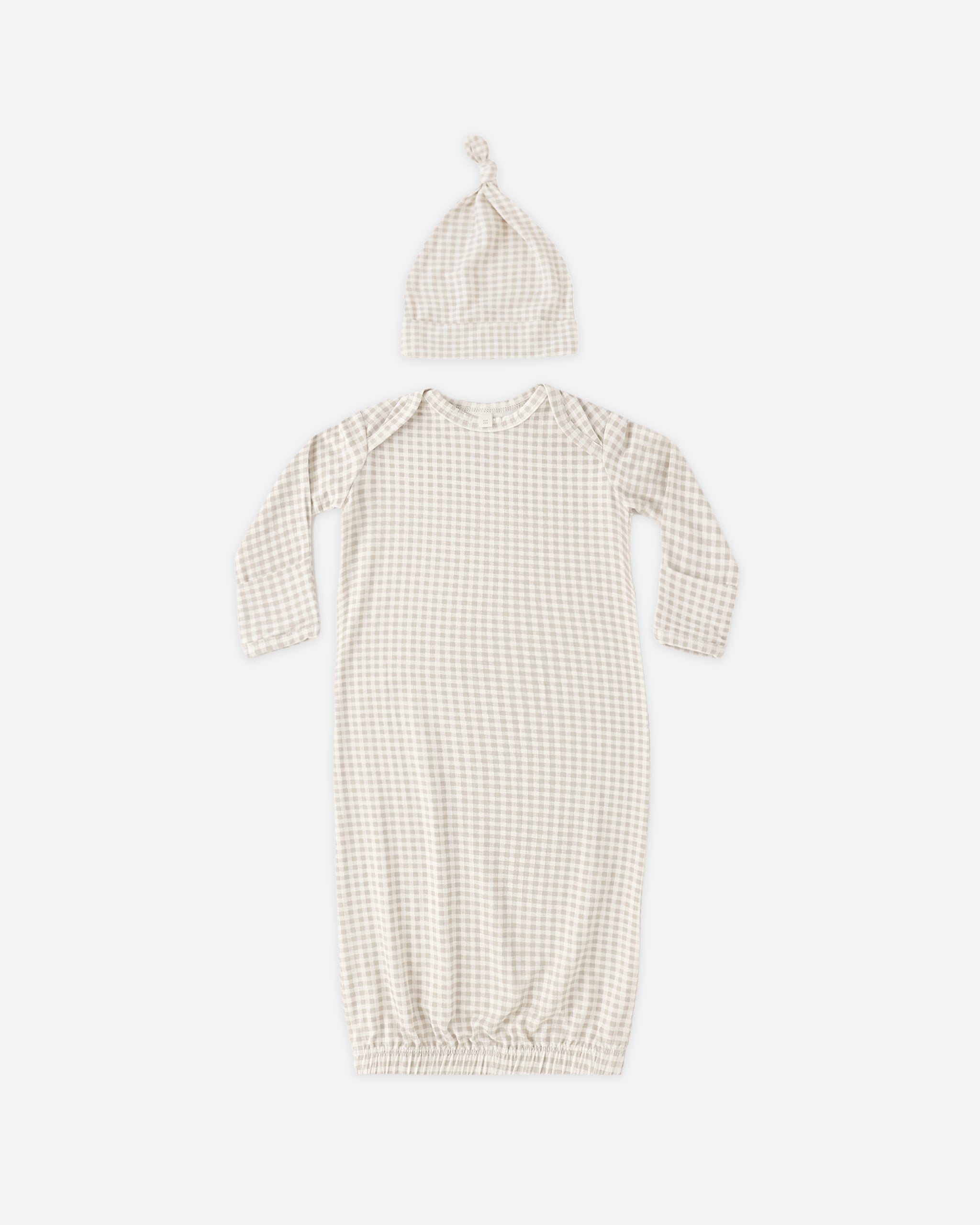 Bamboo Baby Gown + Hat Set Oat Gingham - Rylee + Cru | Kids Clothes | Trendy Baby Clothes | Modern Infant Outfits |