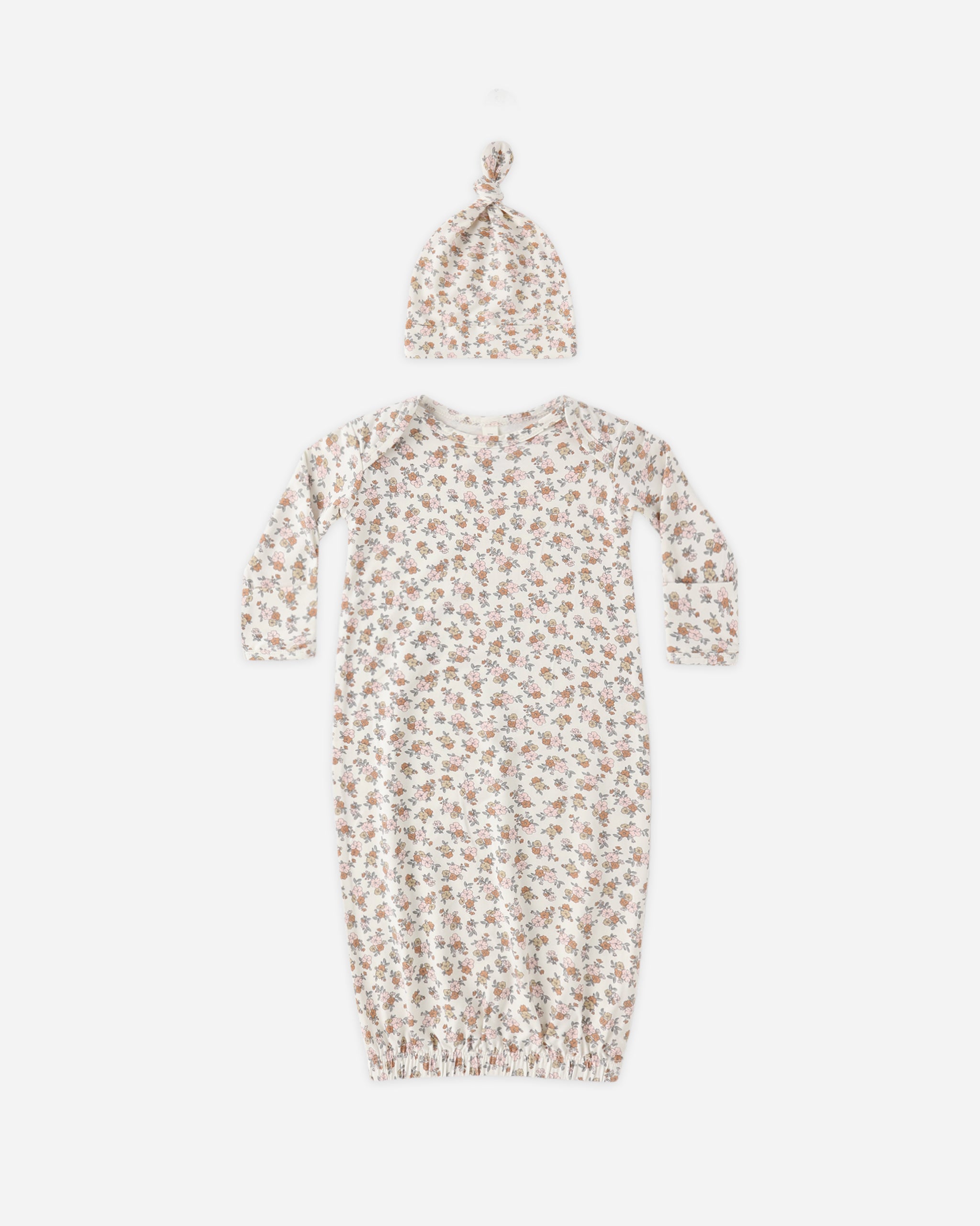 Bamboo Baby Gown + Hat Set Wildflower - Rylee + Cru | Kids Clothes | Trendy Baby Clothes | Modern Infant Outfits |