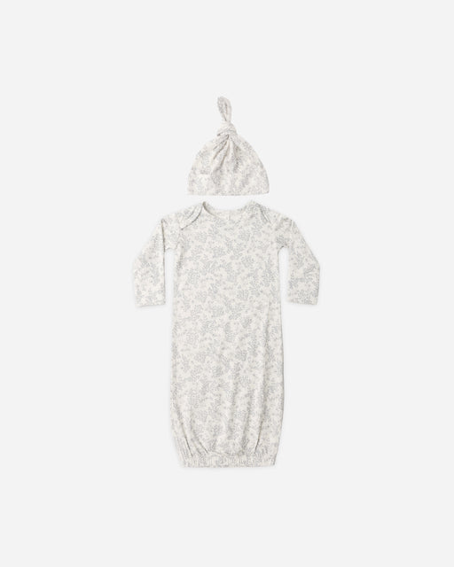 Bamboo Baby Gown + Hat Set Cloud Floral - Rylee + Cru | Kids Clothes | Trendy Baby Clothes | Modern Infant Outfits |