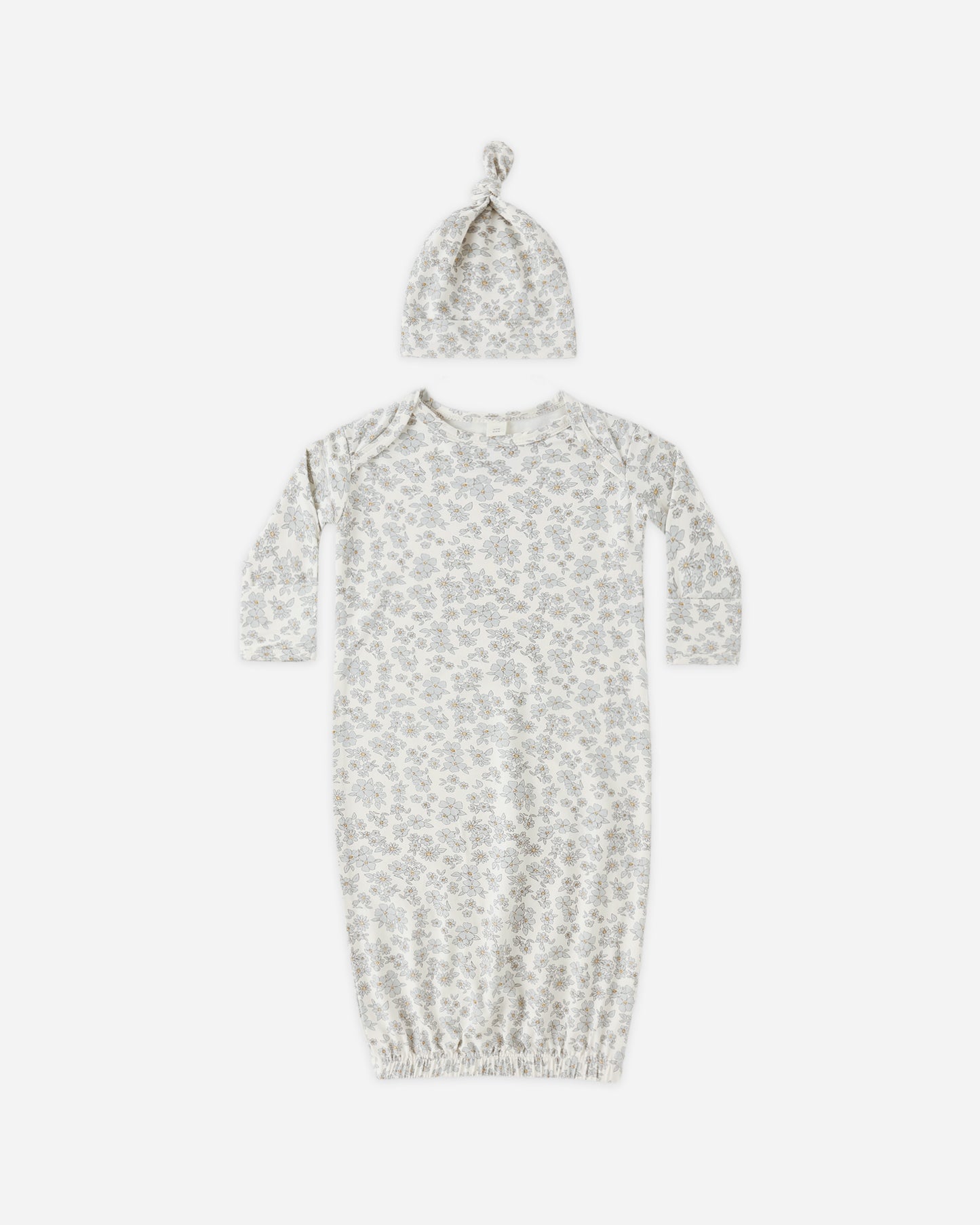 Bamboo Baby Gown + Hat Set Blue Floral - Rylee + Cru | Kids Clothes | Trendy Baby Clothes | Modern Infant Outfits |