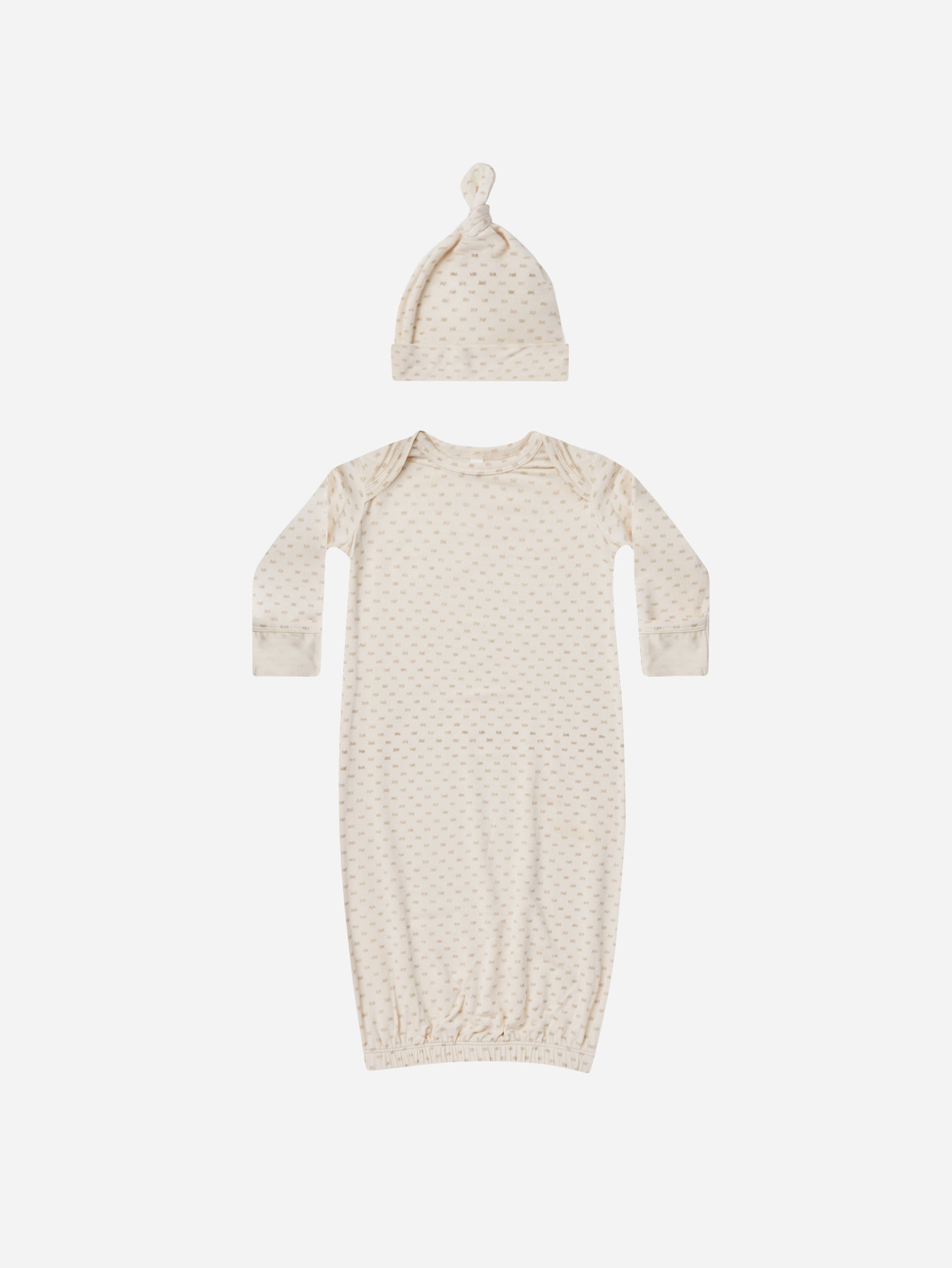 Knotted Baby Gown + Hat Set || Oat Check - Rylee + Cru | Kids Clothes | Trendy Baby Clothes | Modern Infant Outfits |