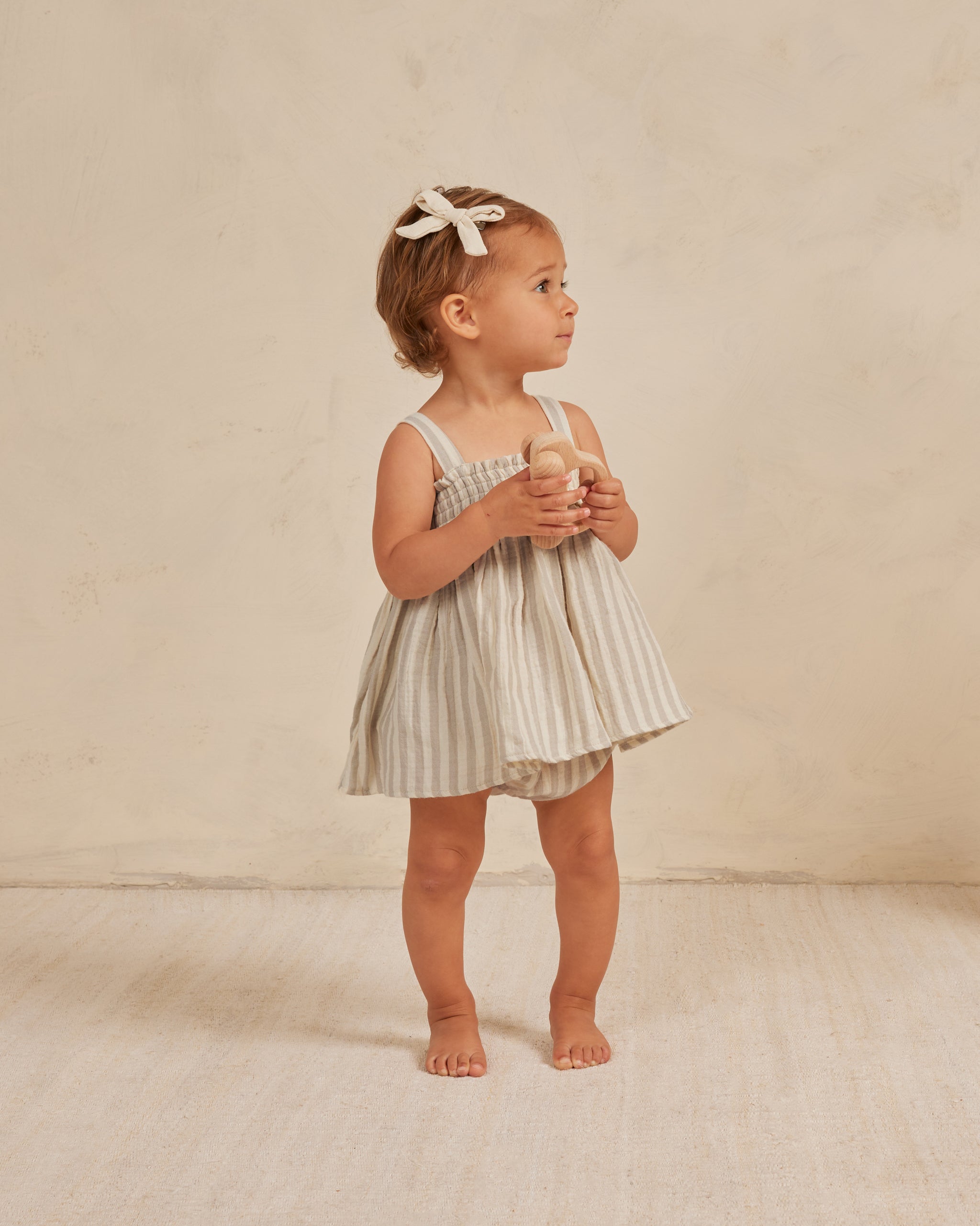Mae Smocked Top + Bloomer Set || Ash Stripe - Rylee + Cru | Kids Clothes | Trendy Baby Clothes | Modern Infant Outfits |