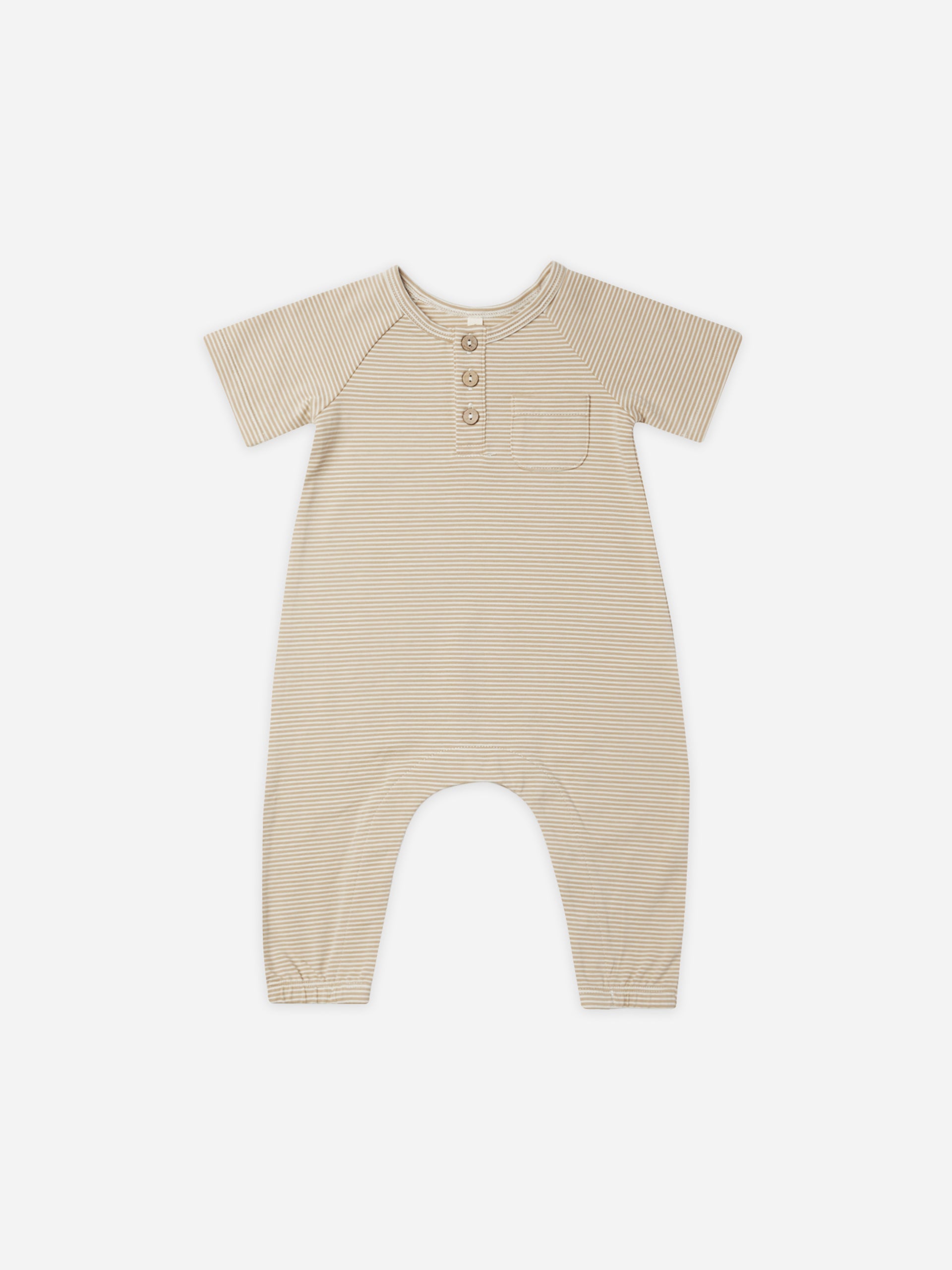 Short Sleeve Jumpsuit || Latte Micro Stripe - Rylee + Cru | Kids Clothes | Trendy Baby Clothes | Modern Infant Outfits |