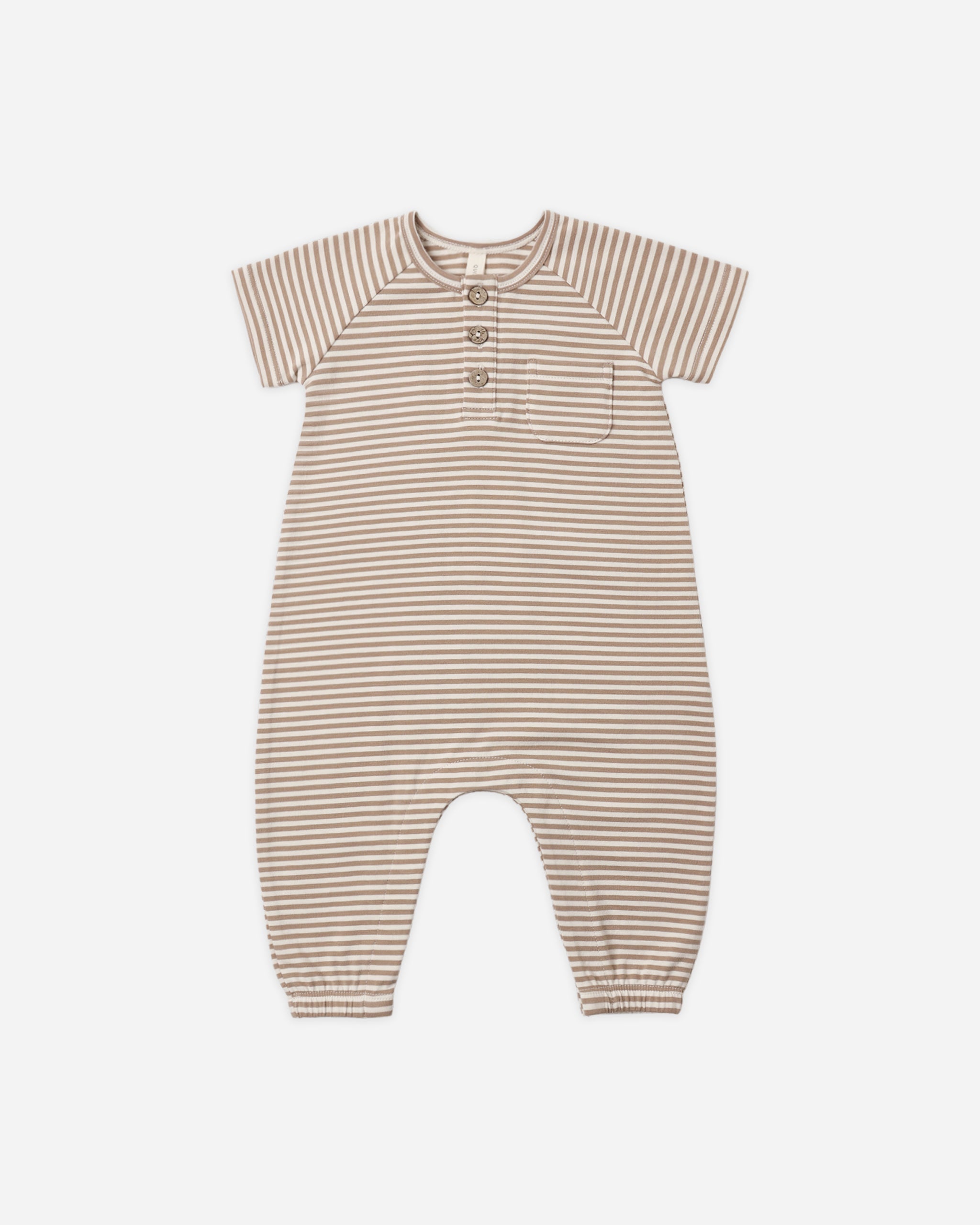 Short Sleeve Jumpsuit Almond Stripe - Rylee + Cru | Kids Clothes | Trendy Baby Clothes | Modern Infant Outfits |