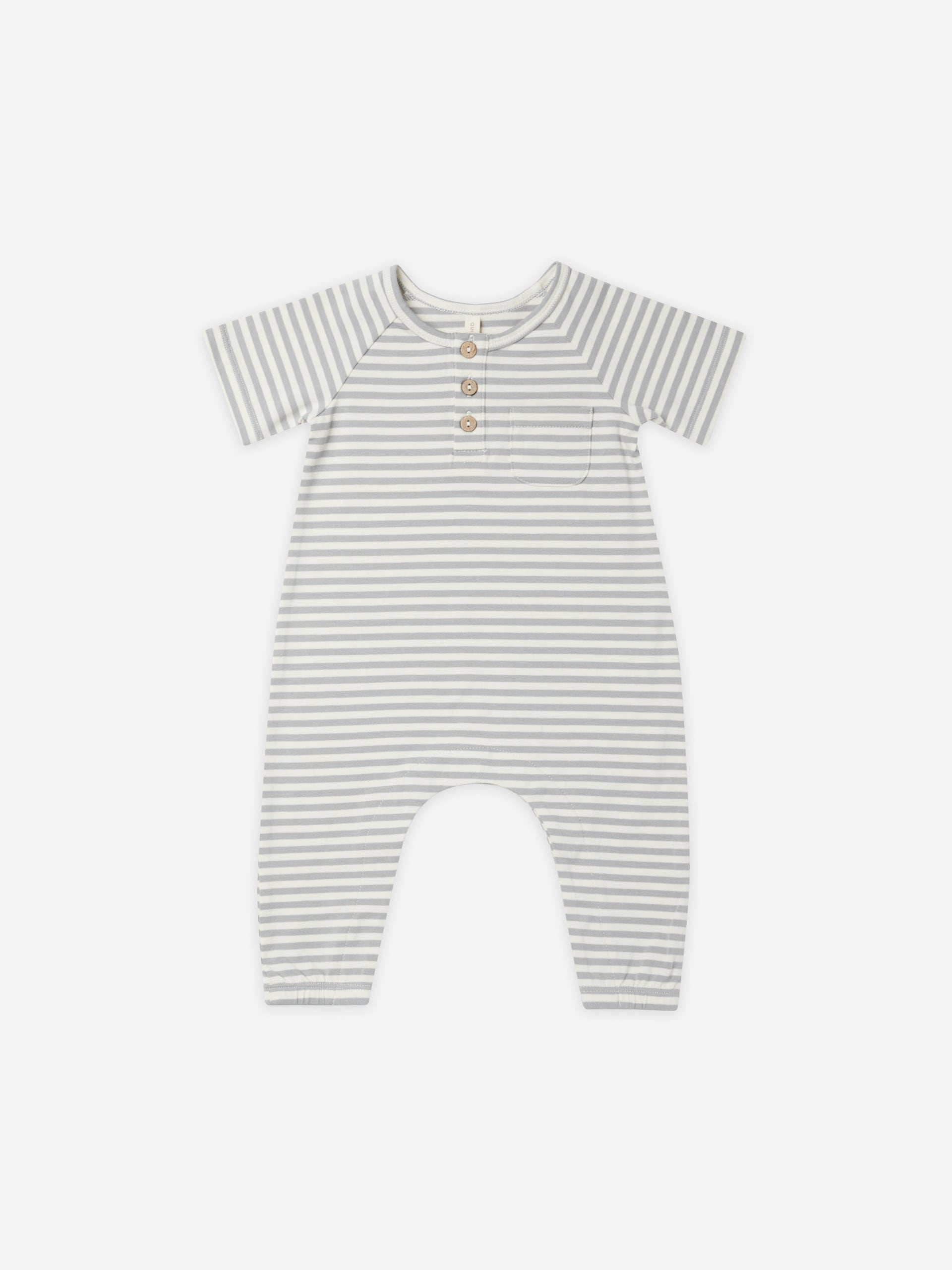 Short Sleeve Jumpsuit || Dusty Blue Stripe - Rylee + Cru | Kids Clothes | Trendy Baby Clothes | Modern Infant Outfits |