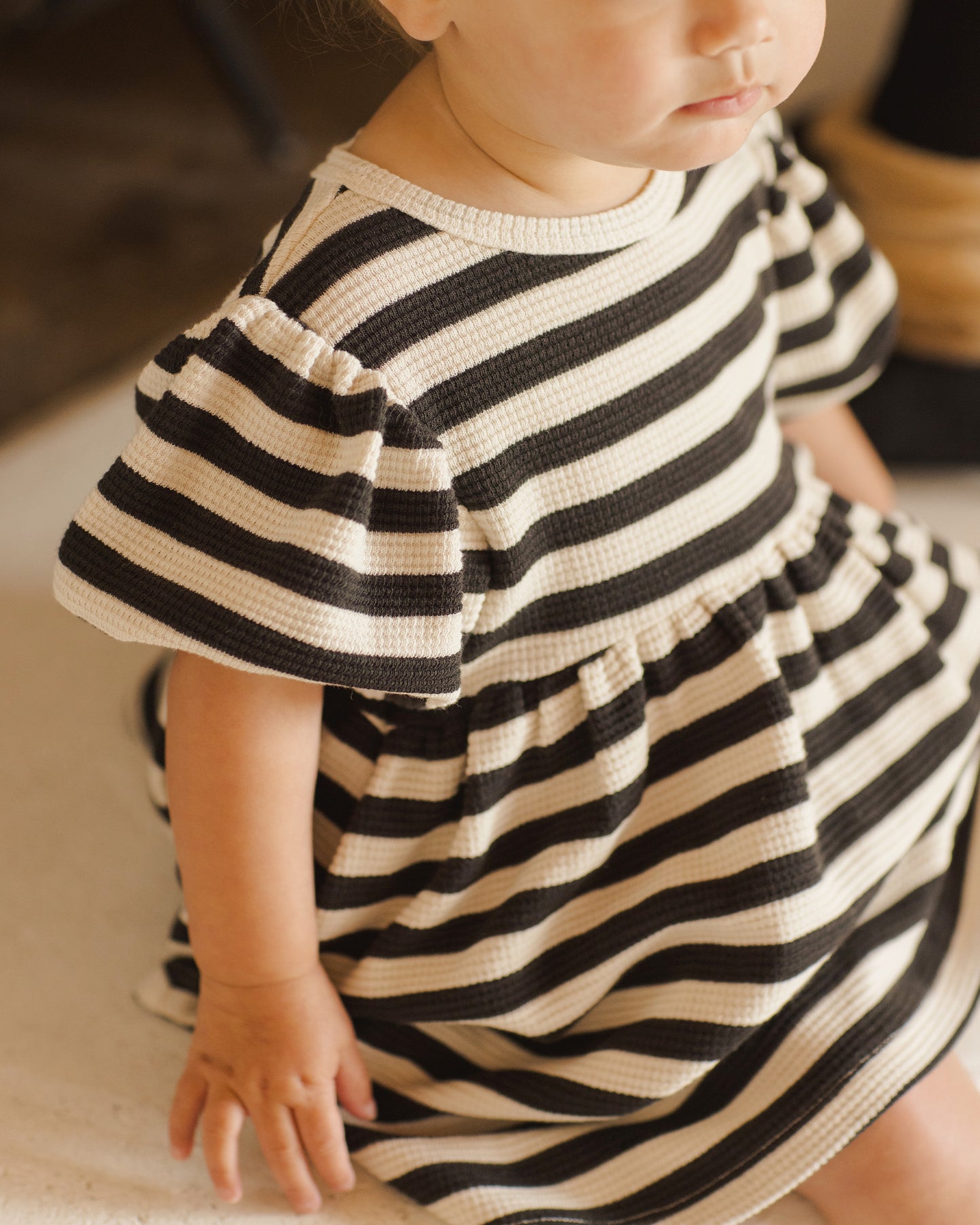 Waffle Babydoll Dress || Black Stripe