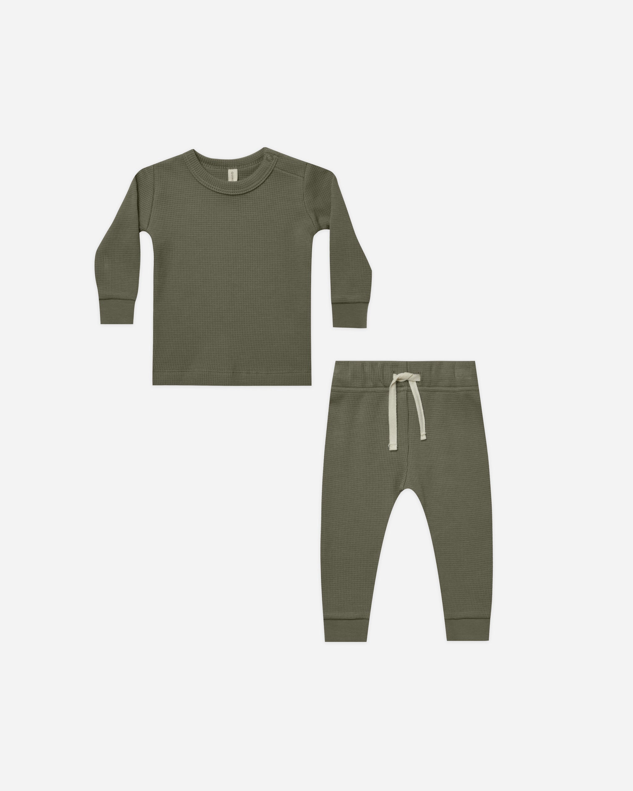 Waffle Top + Pant Set || Forest - Rylee + Cru | Kids Clothes | Trendy Baby Clothes | Modern Infant Outfits |