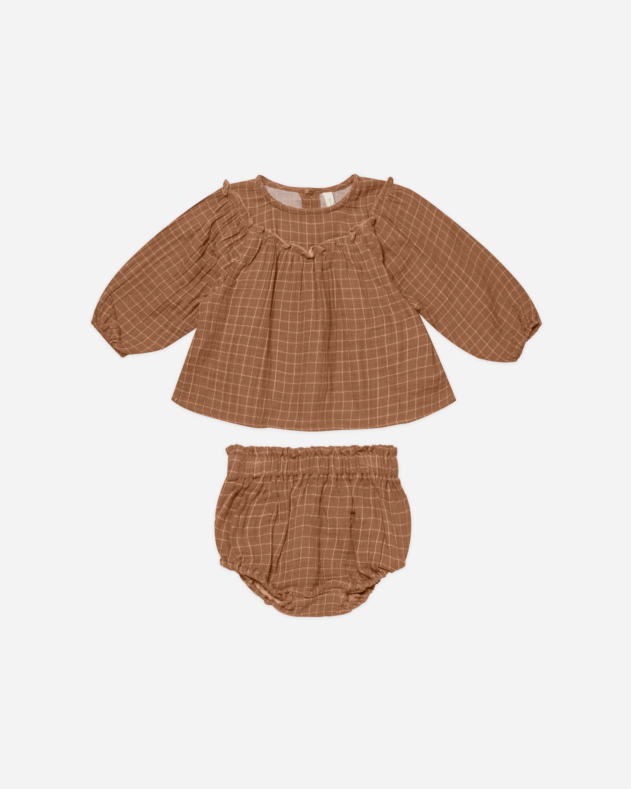 Balloon Sleeve Blouse + Bloomer Set || Cinnamon Grid - Rylee + Cru | Kids Clothes | Trendy Baby Clothes | Modern Infant Outfits |