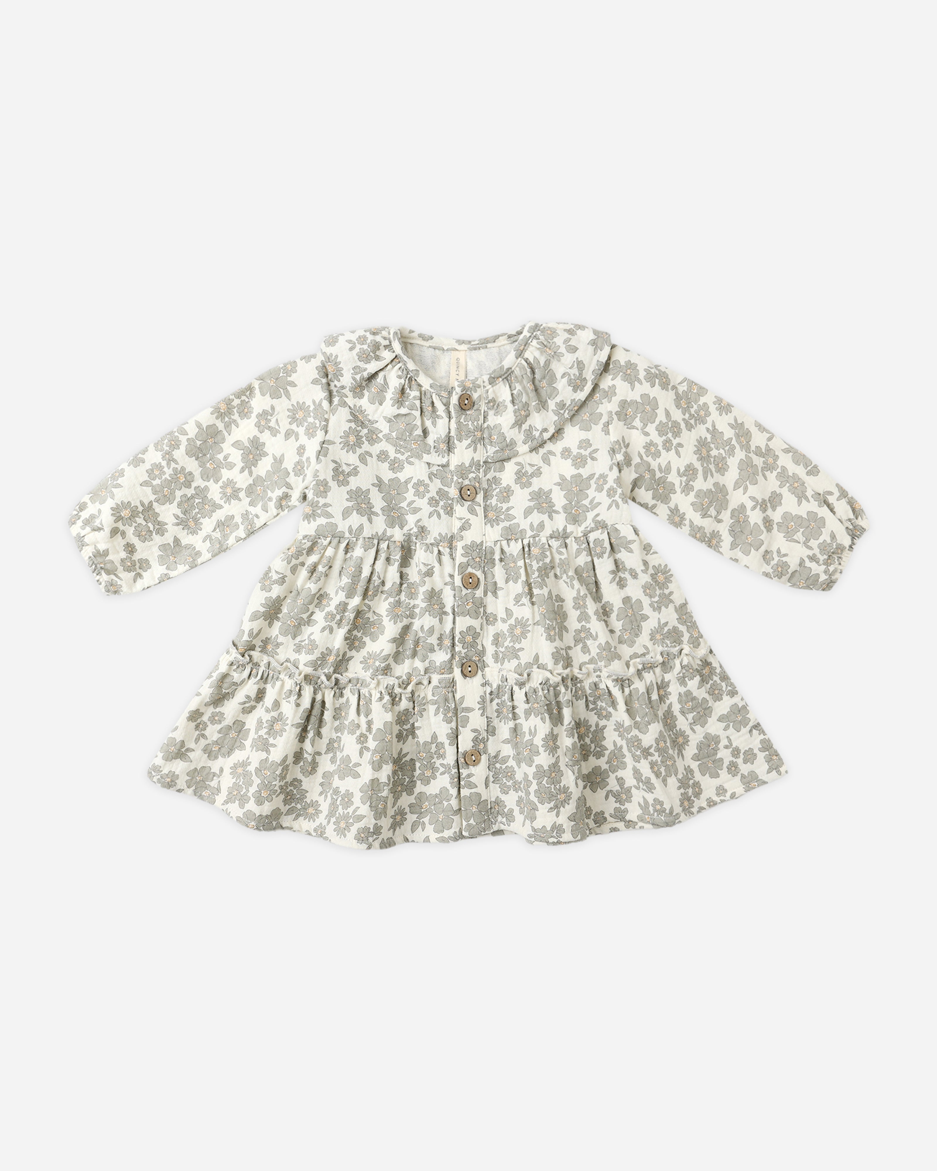 Ruffle Collar Button Dress || Green Floral - Rylee + Cru | Kids Clothes | Trendy Baby Clothes | Modern Infant Outfits |