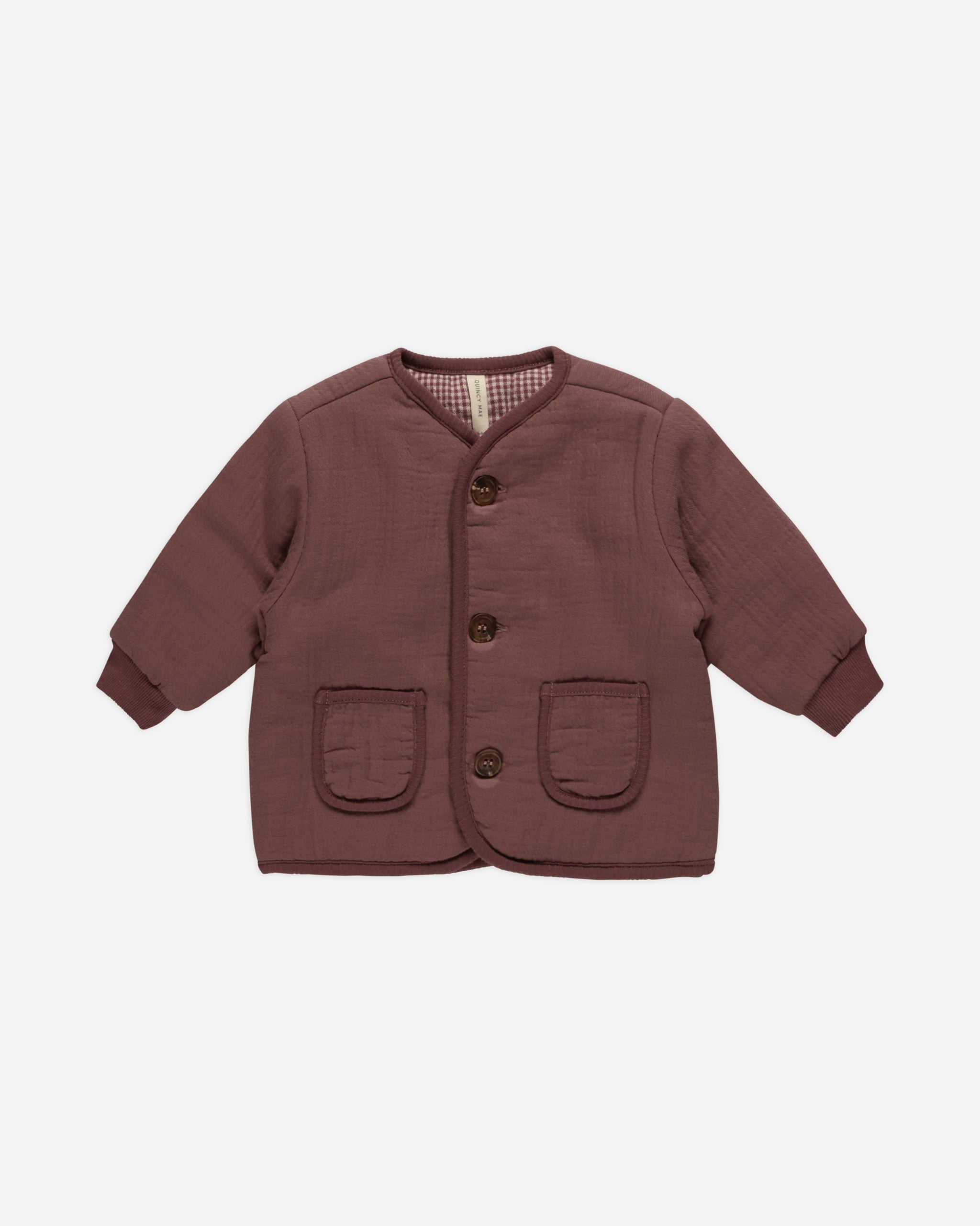 Quilted V-Neck Button Jacket || Plum