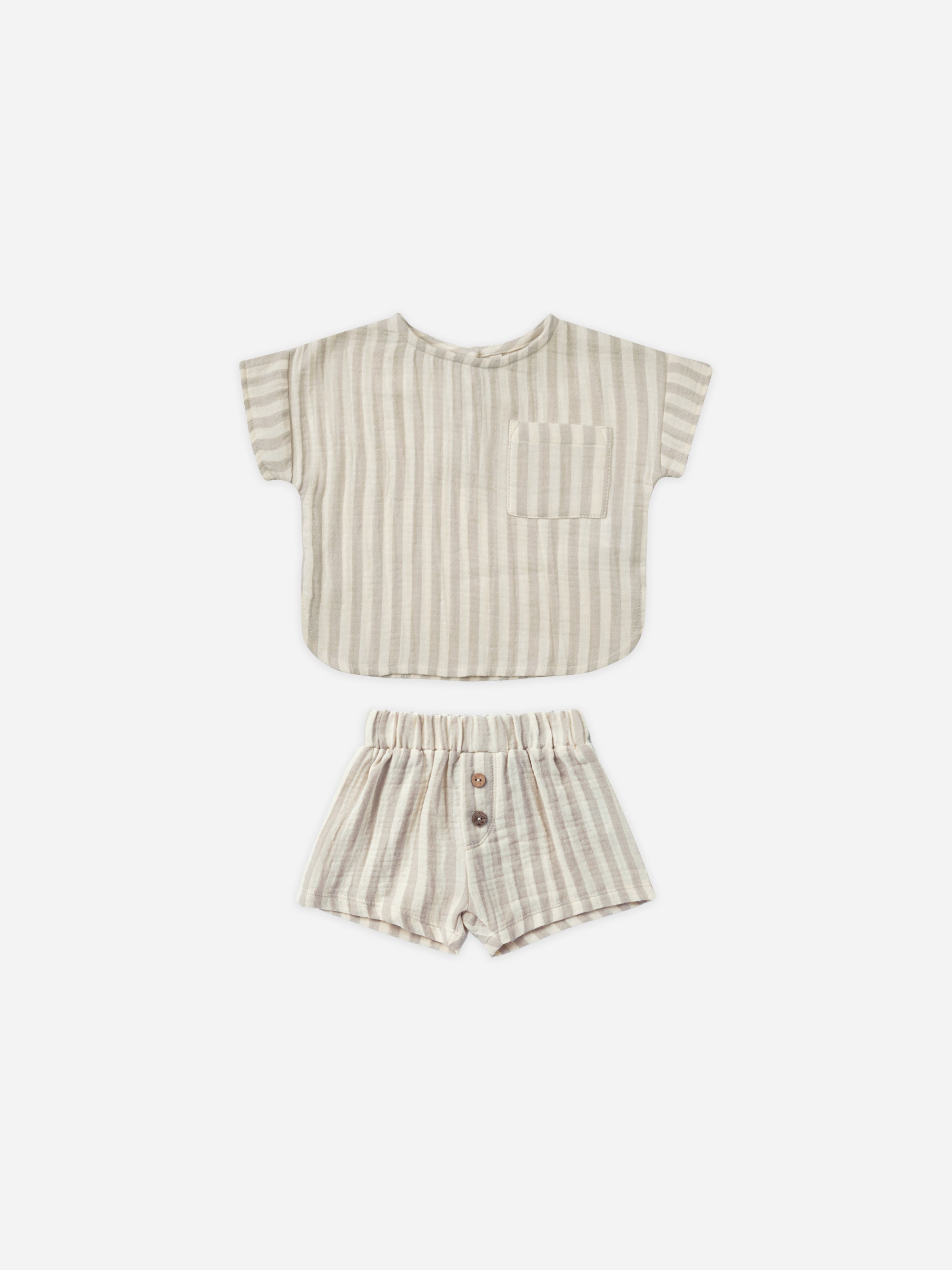 Woven Boxy Top + Short Set || Ash Stripe - Rylee + Cru | Kids Clothes | Trendy Baby Clothes | Modern Infant Outfits |