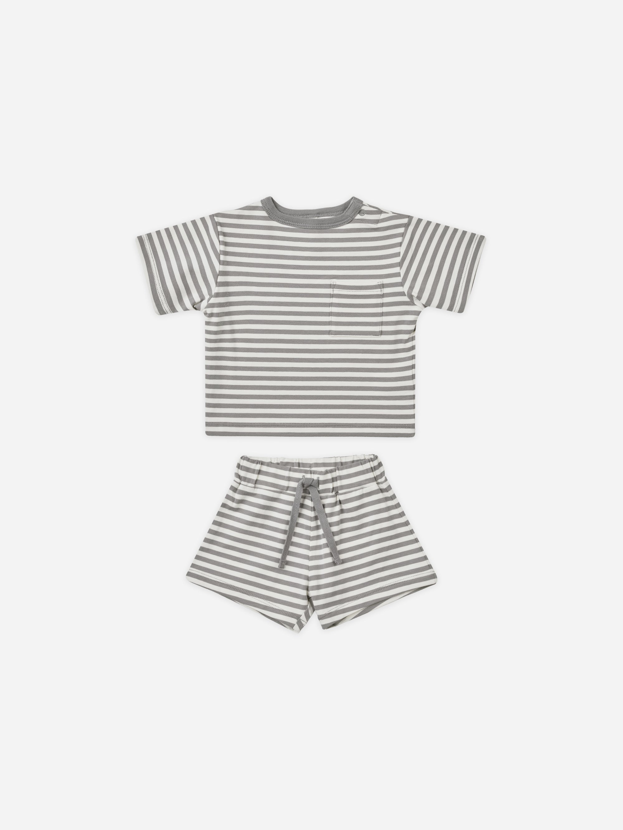 Boxy Pocket Tee + Short Set || Lagoon Stripe - Rylee + Cru | Kids Clothes | Trendy Baby Clothes | Modern Infant Outfits |