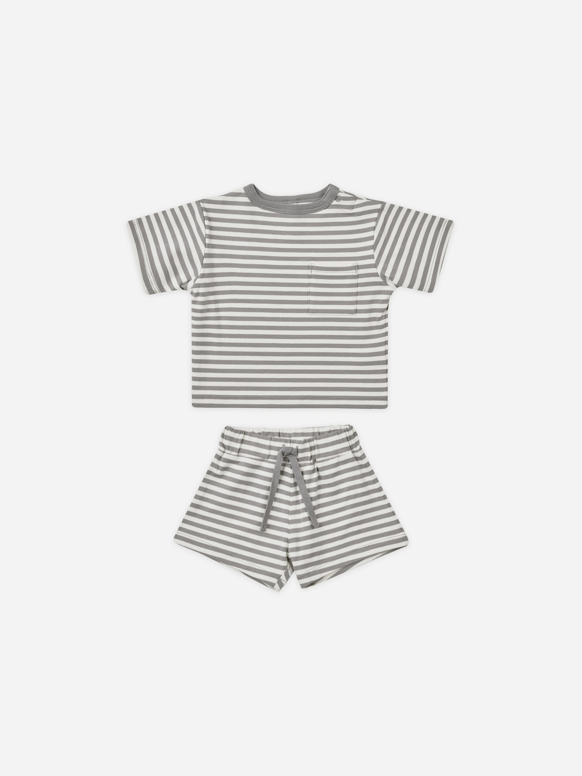 Quincy Mae Boxy Pocket Tee + Short Set II Poppy Stripe