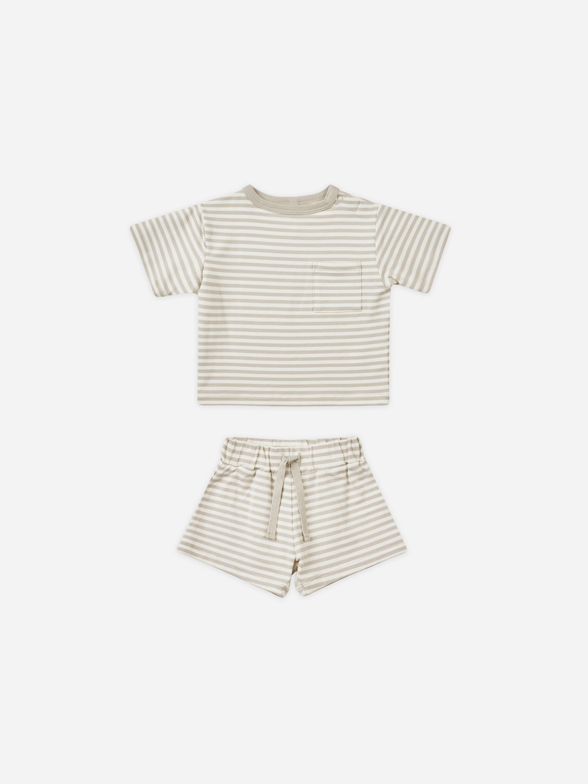 Boxy Pocket Tee + Short Set || Ash Stripe - Rylee + Cru | Kids Clothes | Trendy Baby Clothes | Modern Infant Outfits |