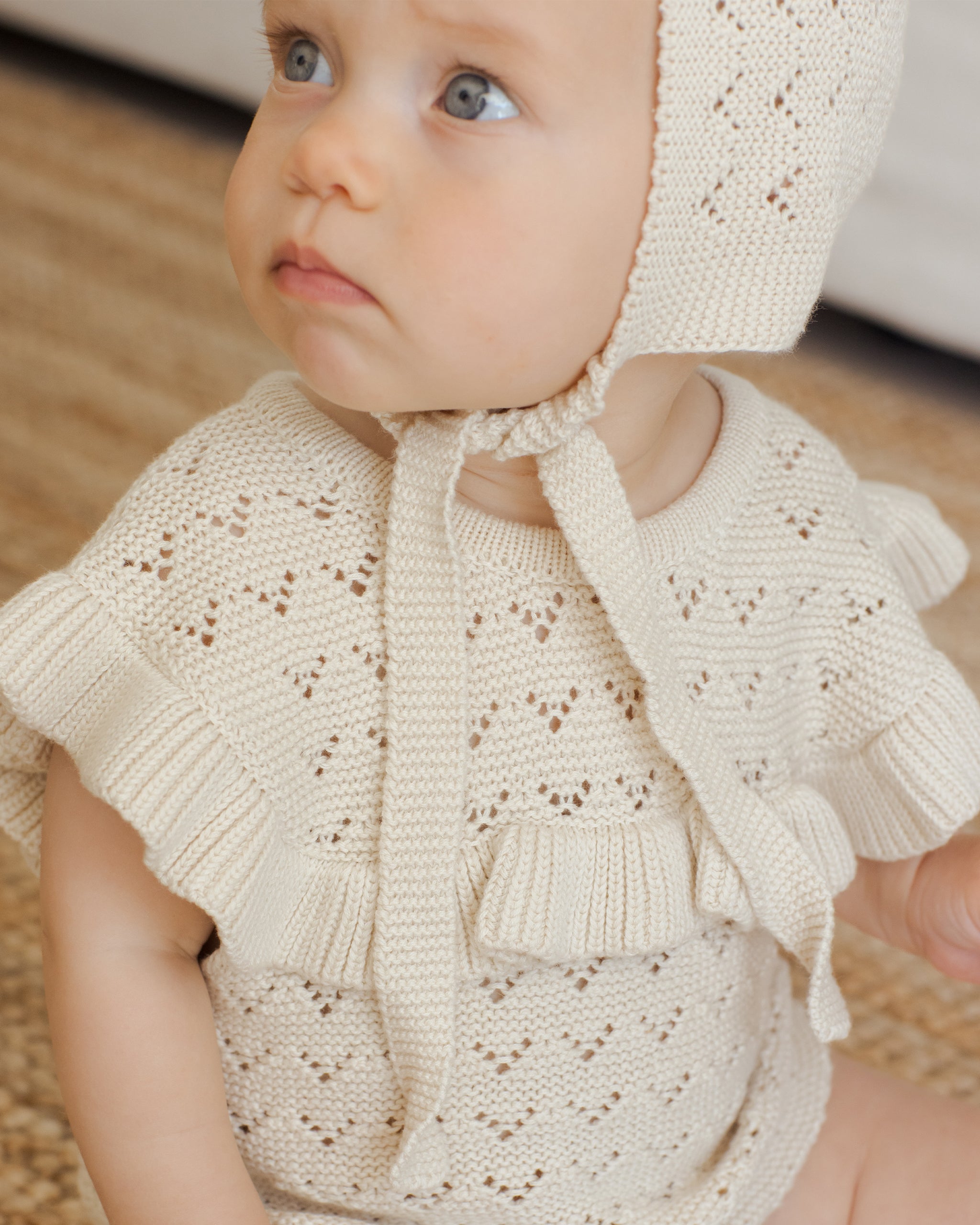 Pointelle Ruffle Romper || Natural - Rylee + Cru | Kids Clothes | Trendy Baby Clothes | Modern Infant Outfits |