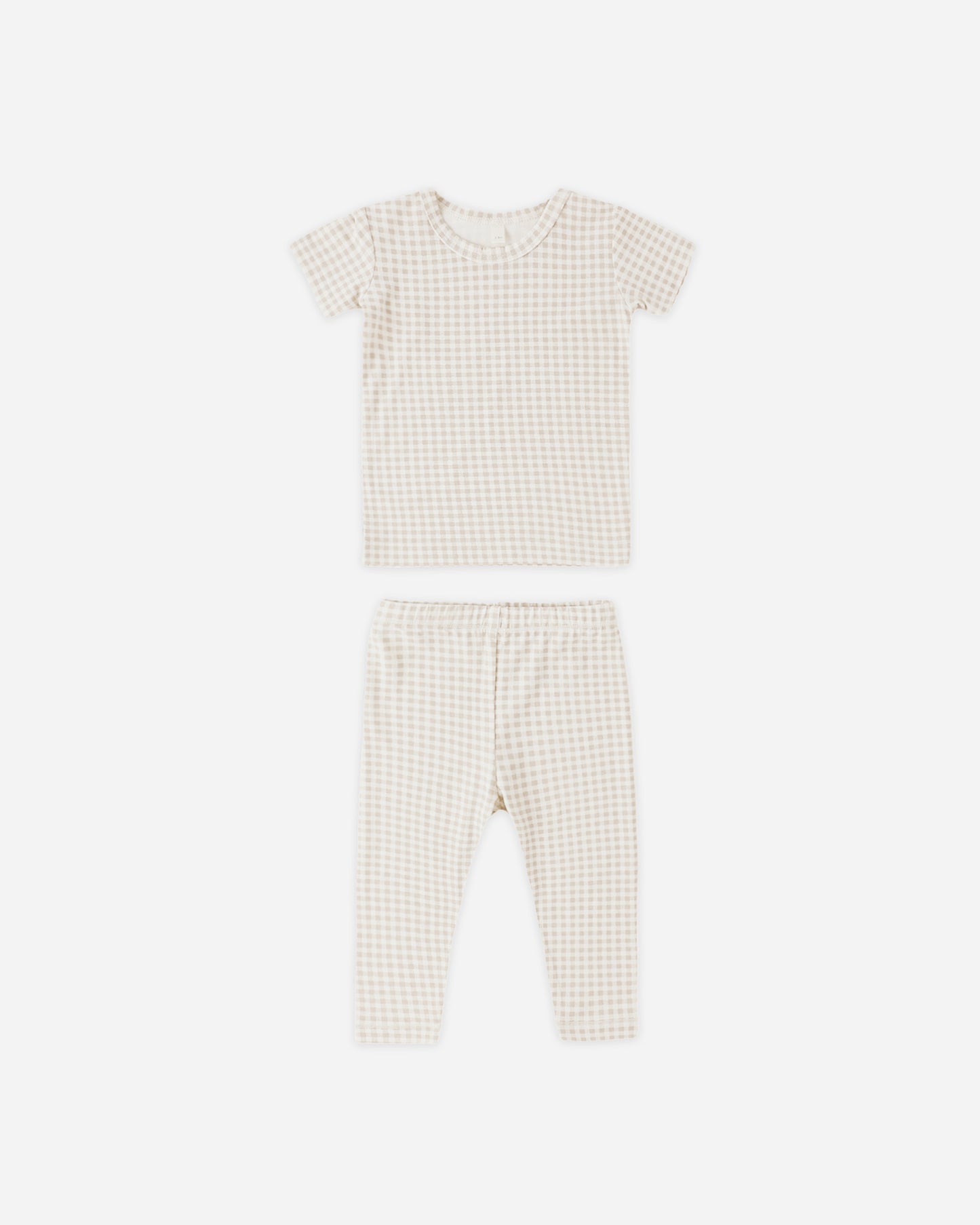 Bamboo Short Sleeve Pajama Set Oat Gingham - Rylee + Cru | Kids Clothes | Trendy Baby Clothes | Modern Infant Outfits |