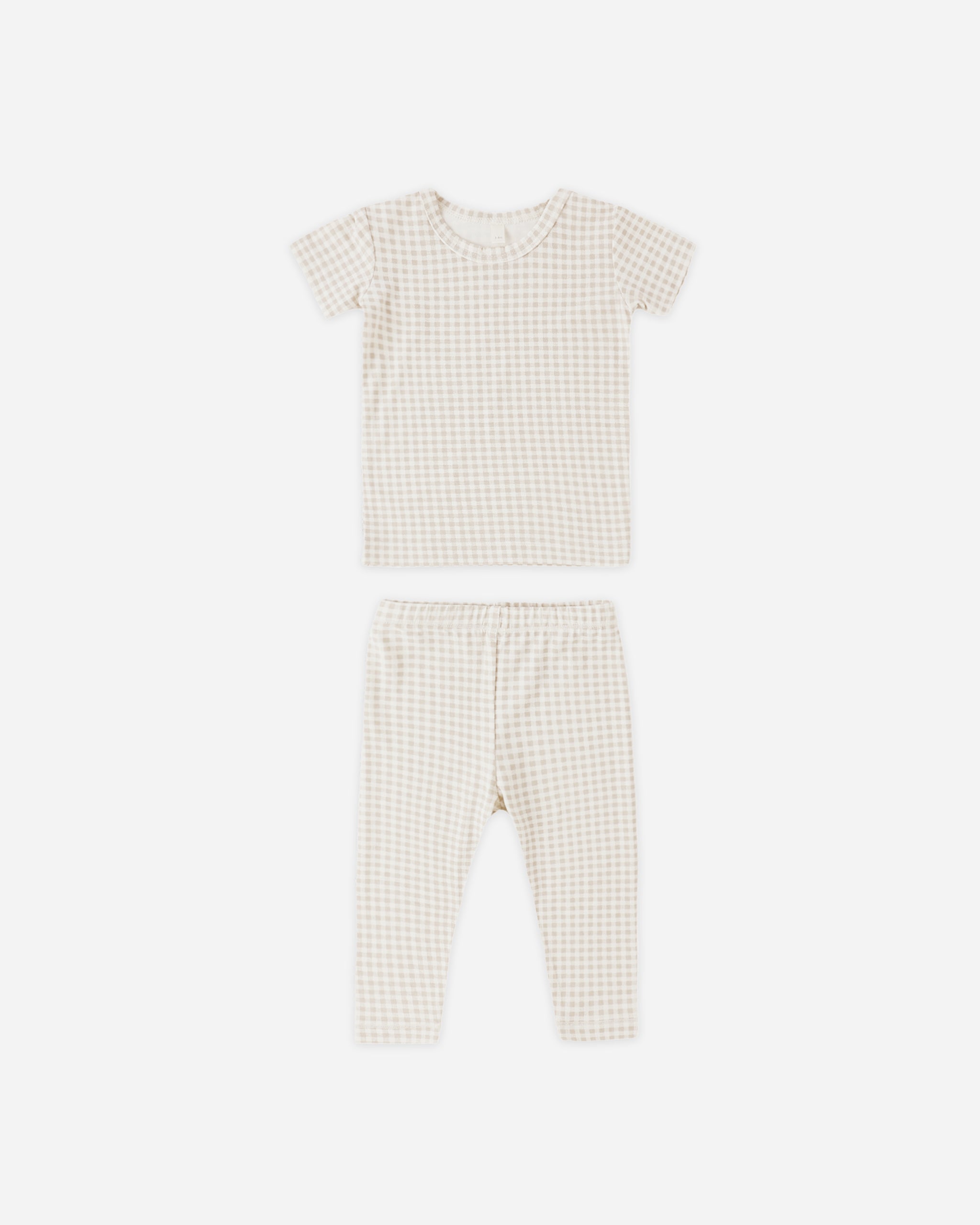Bamboo Short Sleeve Pajama Set Oat Gingham - Rylee + Cru | Kids Clothes | Trendy Baby Clothes | Modern Infant Outfits |