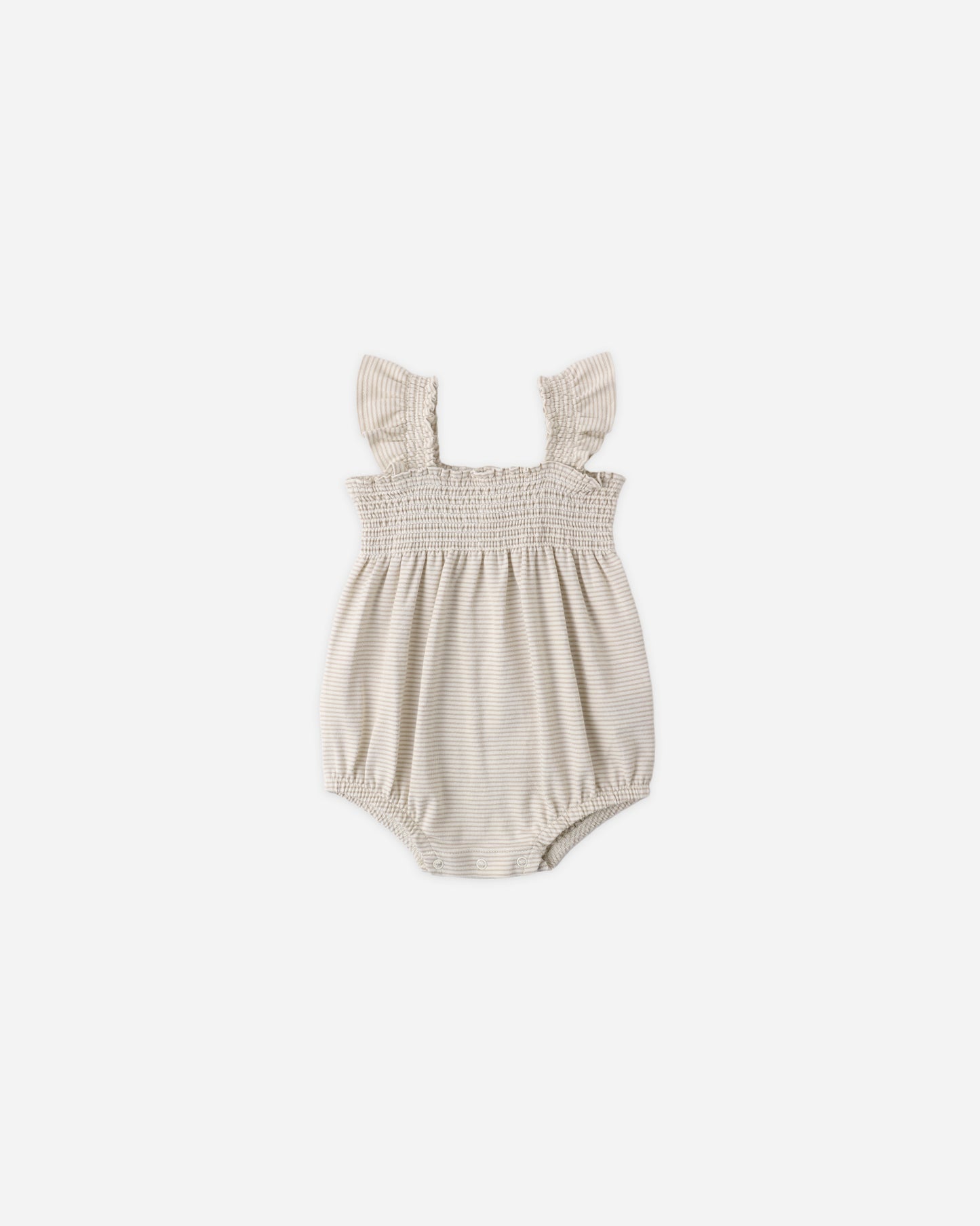 Smocked Ruffle Sleeve Romper Oat Micro Stripe - Rylee + Cru | Kids Clothes | Trendy Baby Clothes | Modern Infant Outfits |