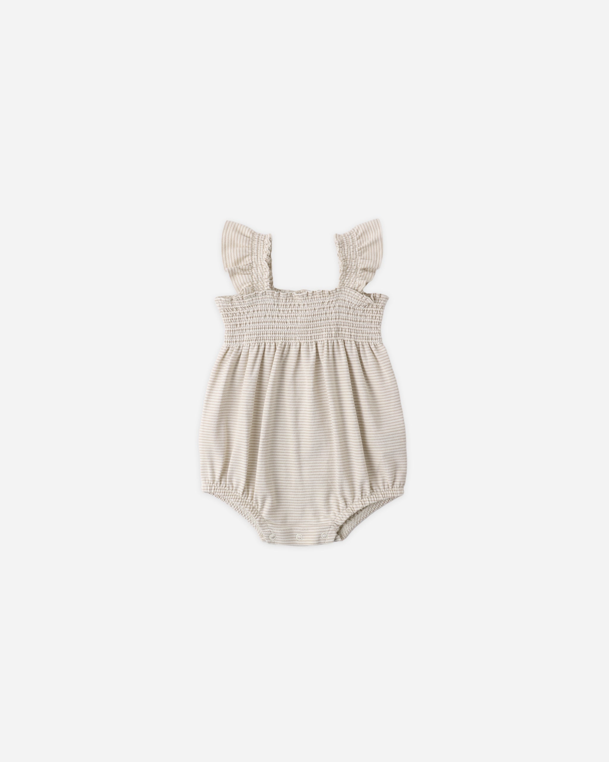 Smocked Ruffle Sleeve Romper Oat Micro Stripe - Rylee + Cru | Kids Clothes | Trendy Baby Clothes | Modern Infant Outfits |